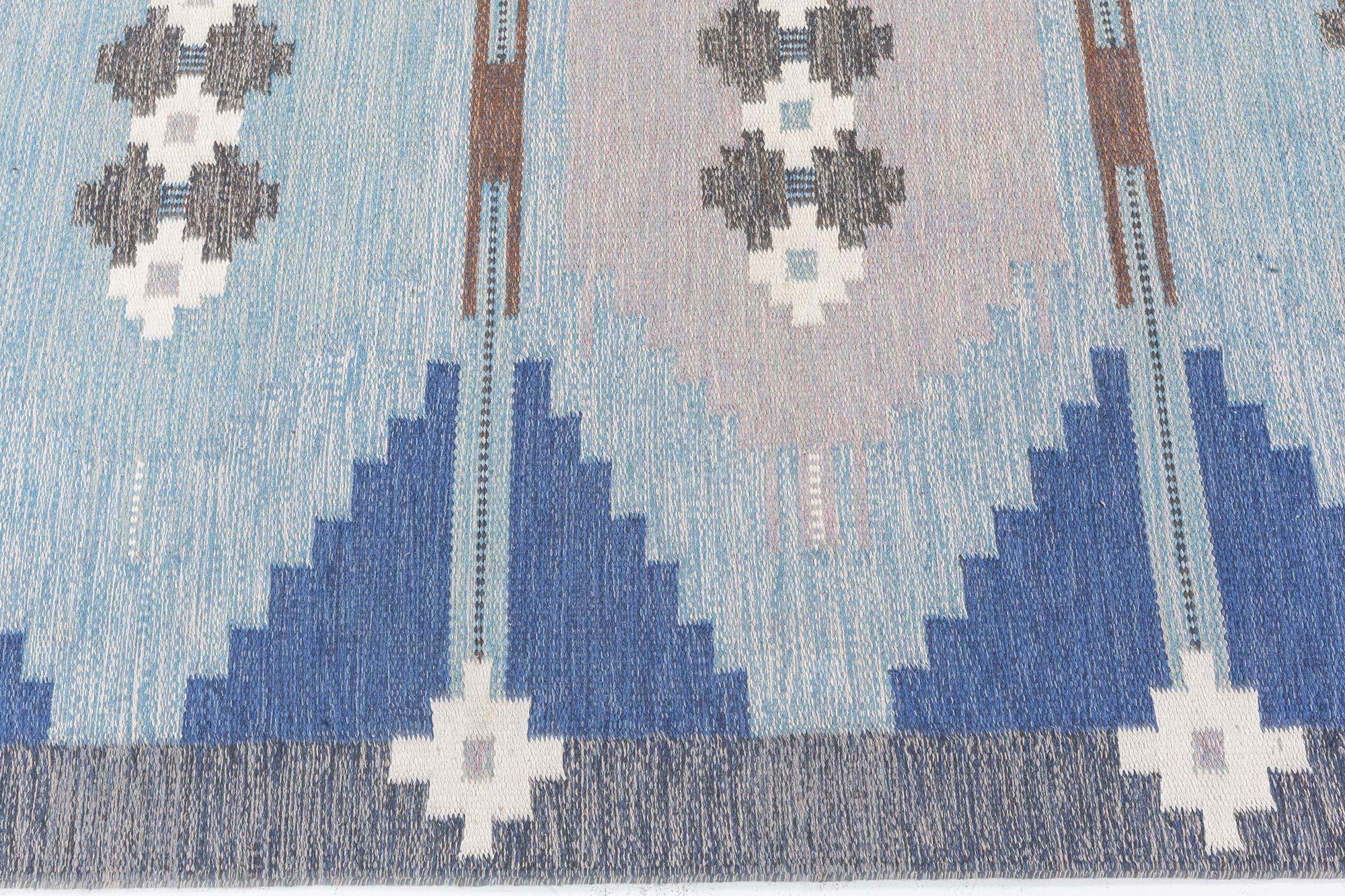 Doris Leslie Blau Vintage Swedish Flat-Weave Rug by Ingegerd Silow Tejido a mano en venta