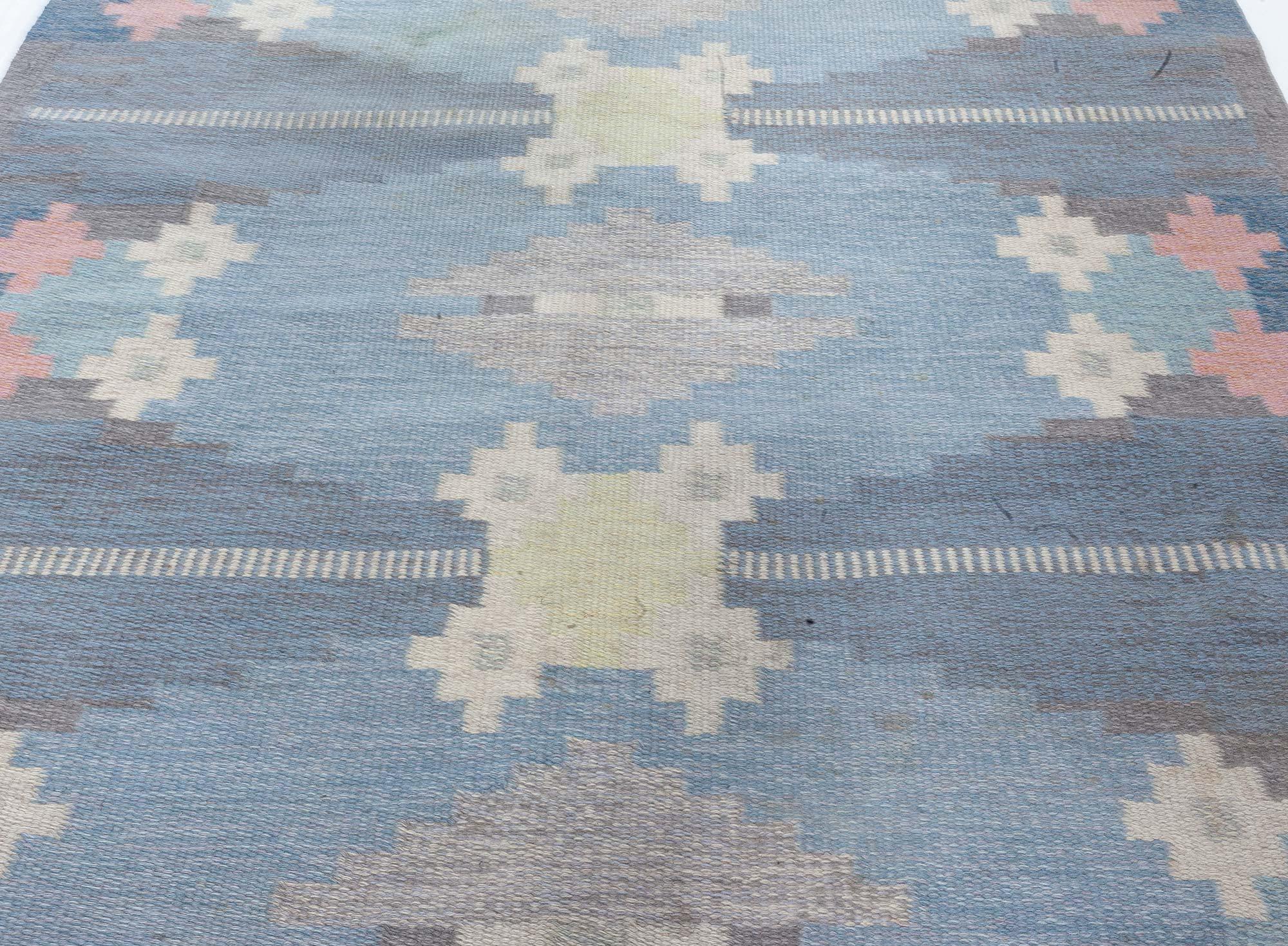 Hand-Woven Doris Leslie Blau Vintage Swedish Flat-Weave Rug by Ingegerd Silow For Sale