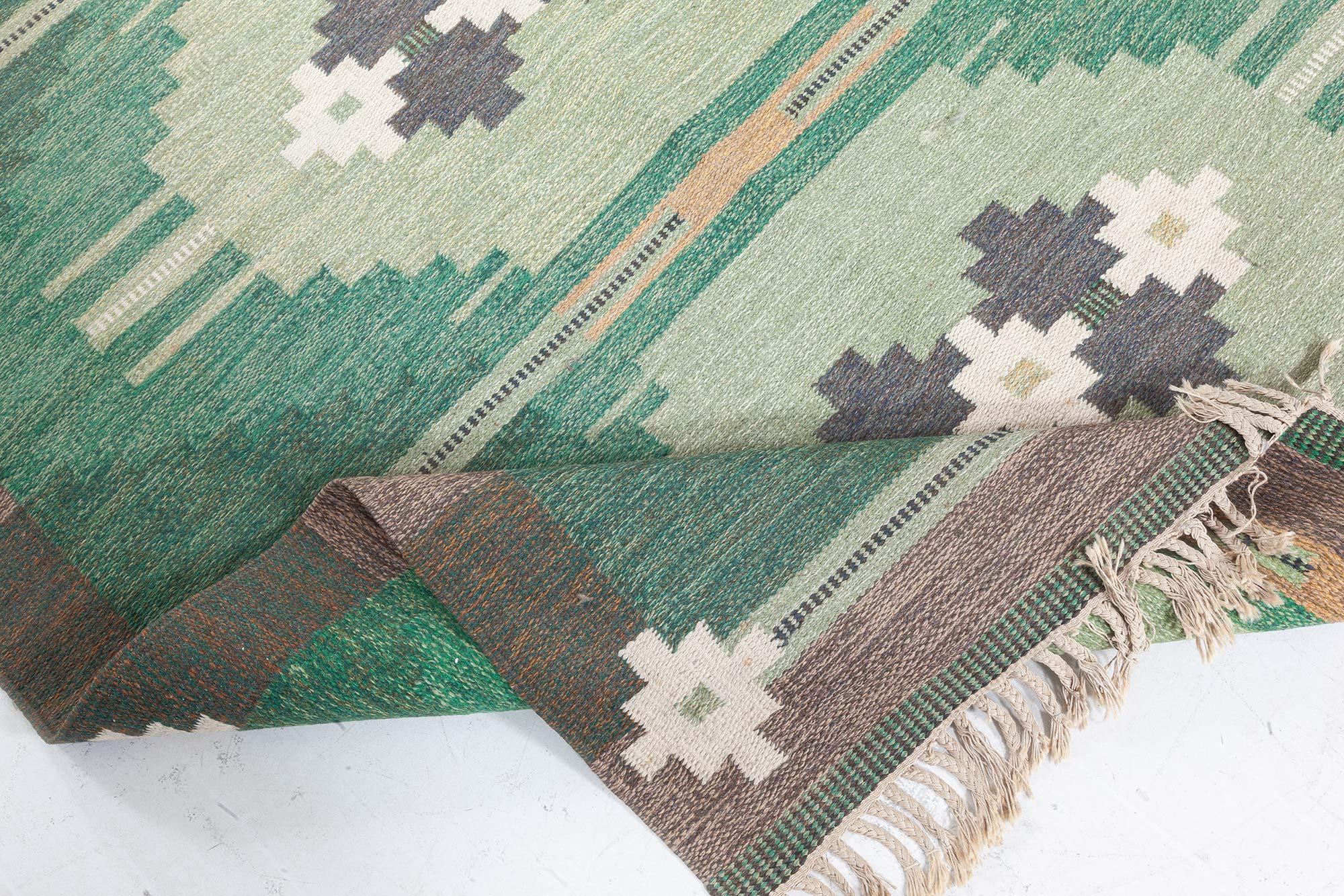 Wool Doris Leslie Blau Vintage Swedish Flat Weave Rug by Ingegerd Silow For Sale