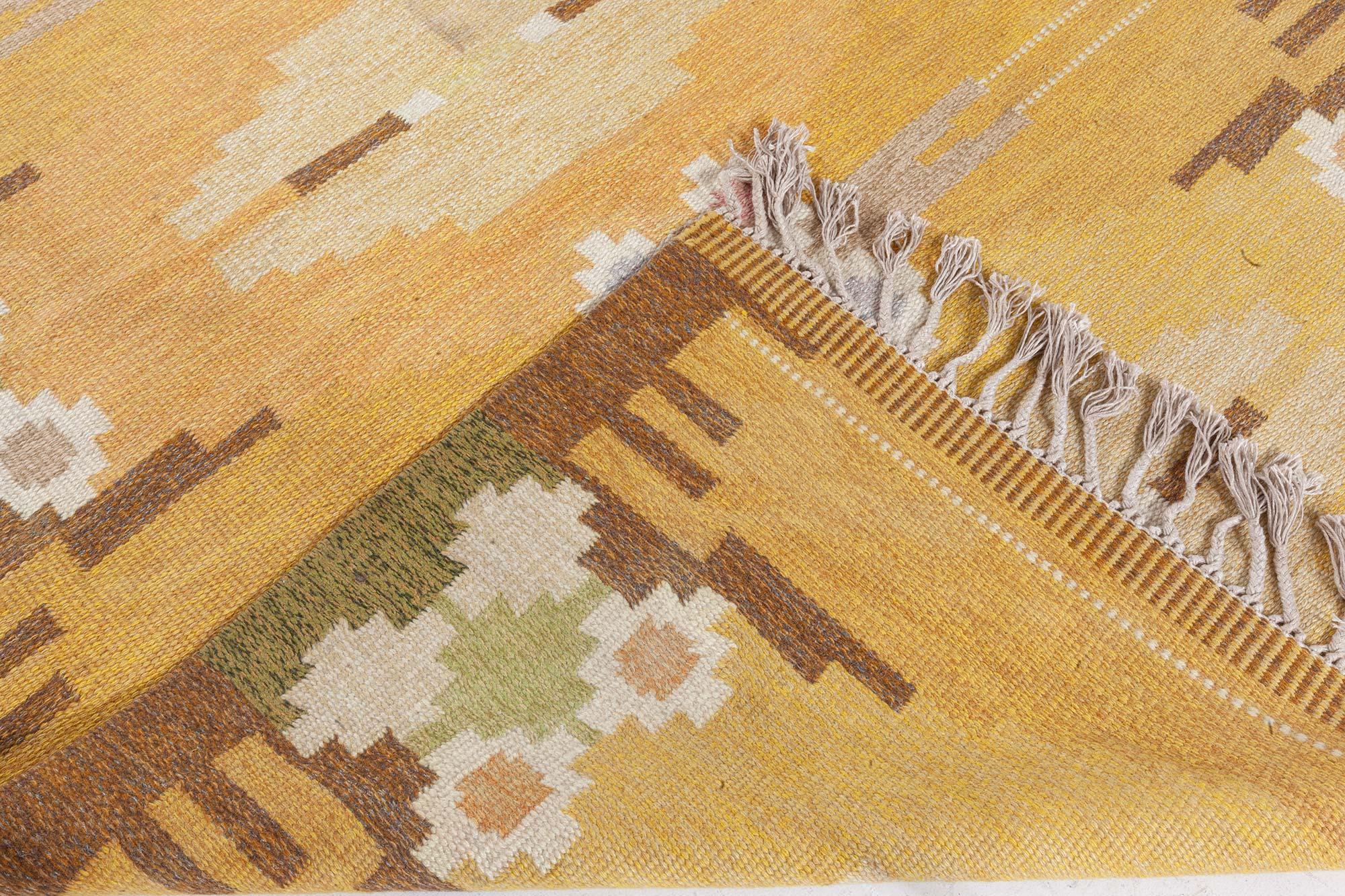 Doris Leslie Blau Vintage Swedish Flat Weave Rug by Ingegerd Silow Lana en venta