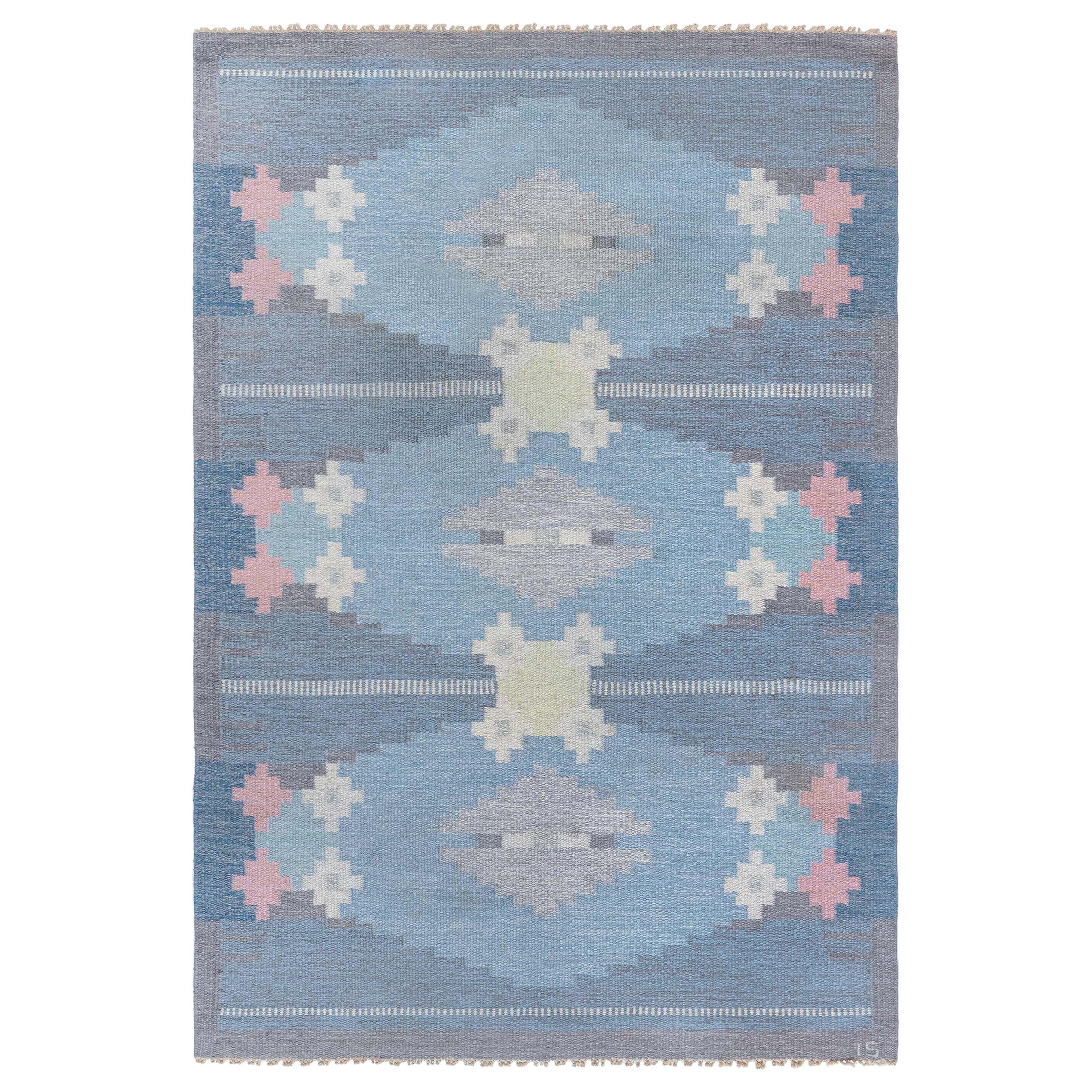Tappeto Doris Leslie Blau Vintage a trama piatta svedese di Ingegerd Silow in vendita