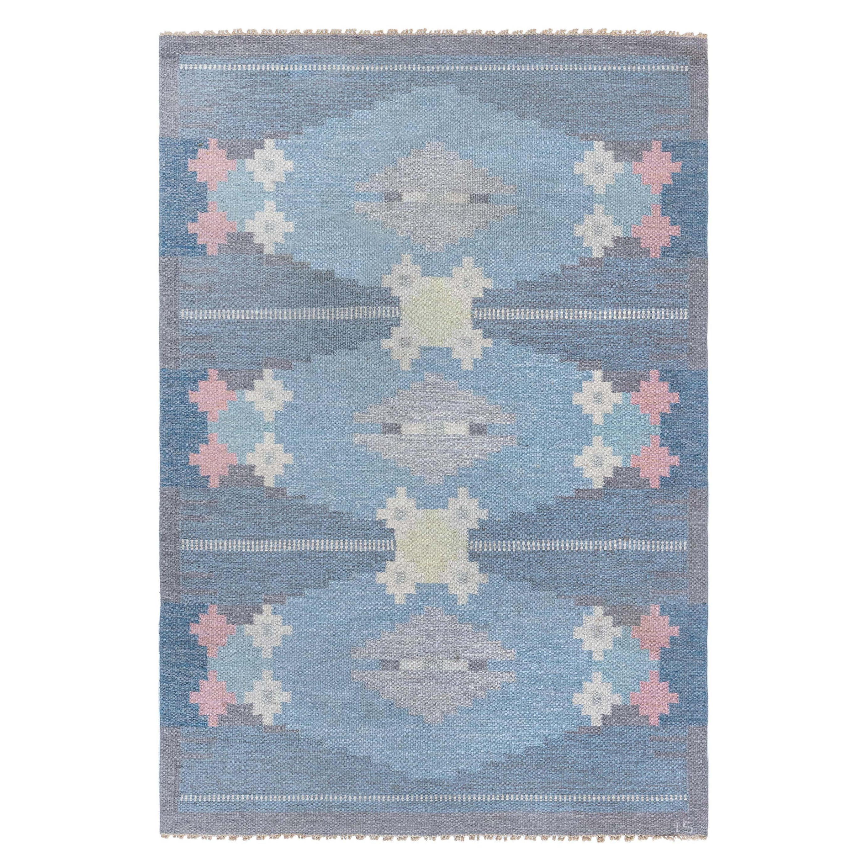 Doris Leslie Blau Vintage Swedish Flat-Weave Rug by Ingegerd Silow For Sale