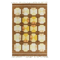 Doris Leslie Blauer schwedischer Flachgewebeteppich von Ingegerd Silow, signiert „IKS“, Vintage