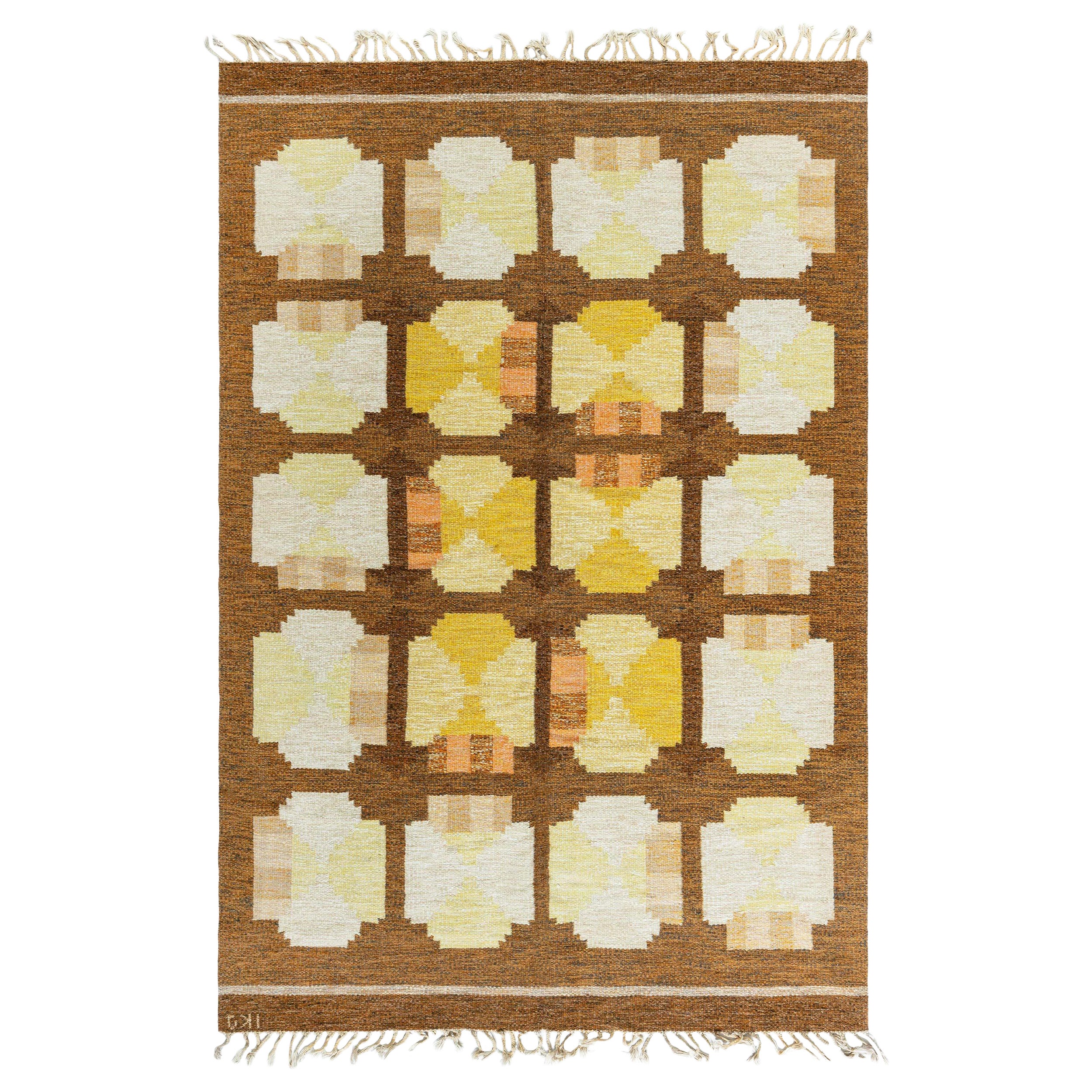 Doris Leslie Blau Vintage Swedish Flat-Weave Rug by Ingegerd Silow, Signed "IKS"