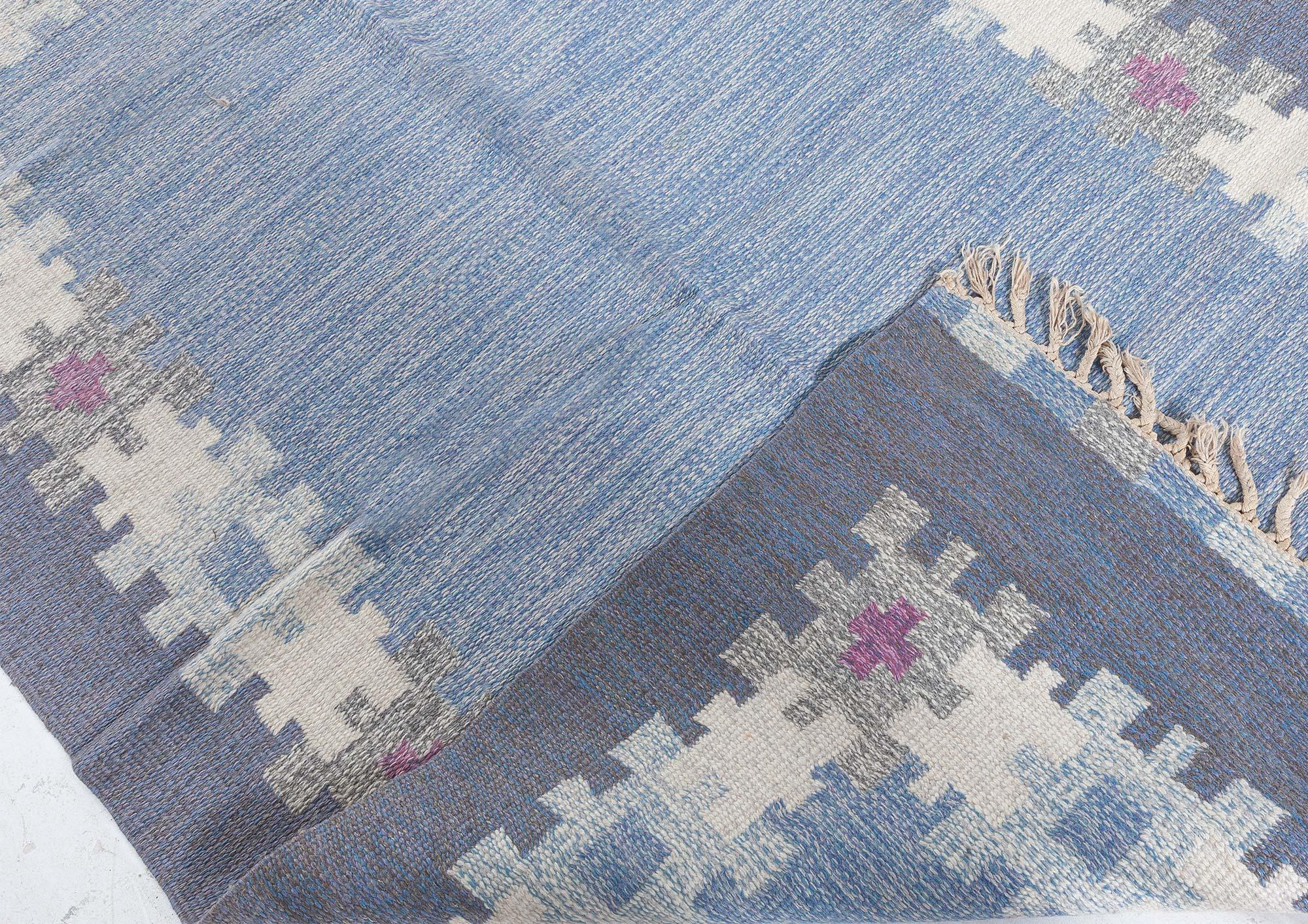 Doris Leslie Blau Vintage Swedish Flat Weave Rug by Ingegerd Silow, Signed “I.S. For Sale 3