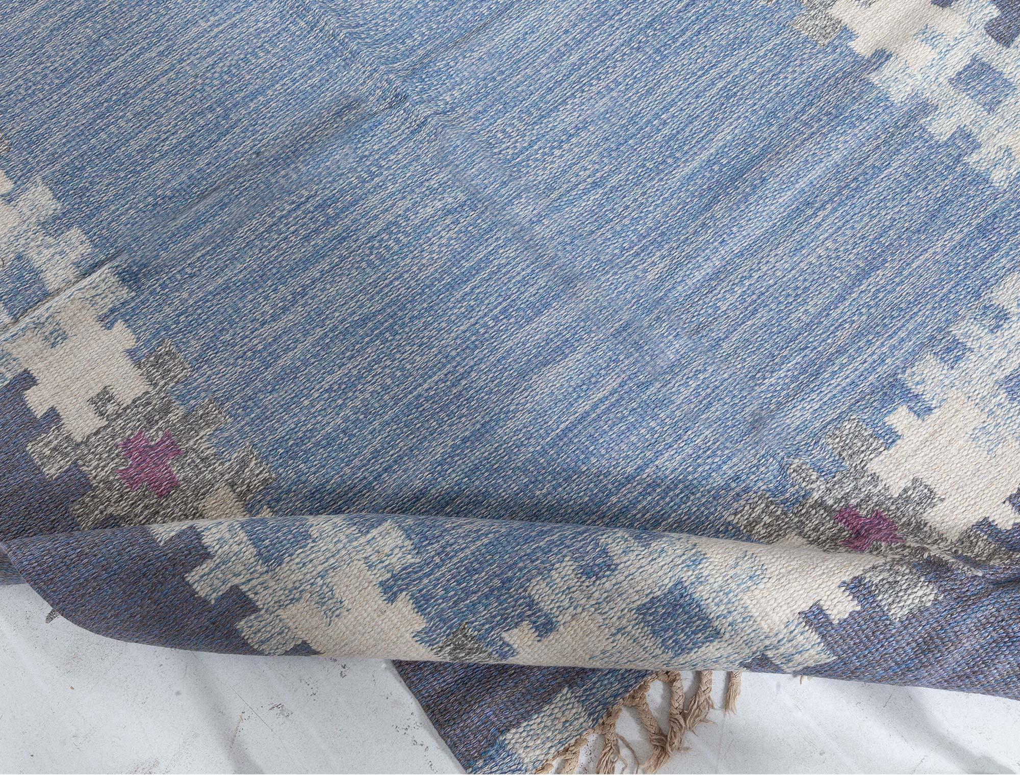 Mid-Century Modern Doris Leslie Blau Vintage Swedish Flat Weave Rug by Ingegerd Silow, Signed “I.S. For Sale