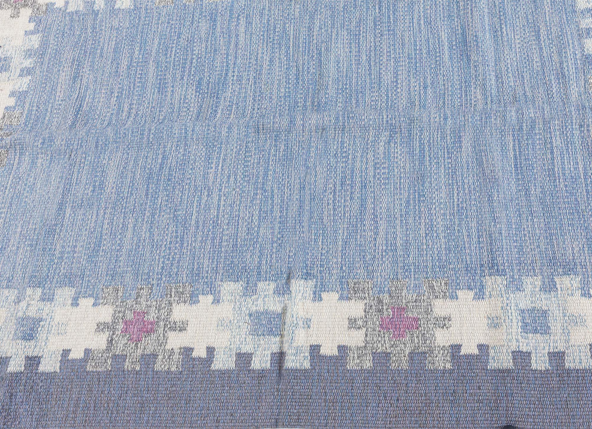 Hand-Woven Doris Leslie Blau Vintage Swedish Flat Weave Rug by Ingegerd Silow, Signed “I.S. For Sale