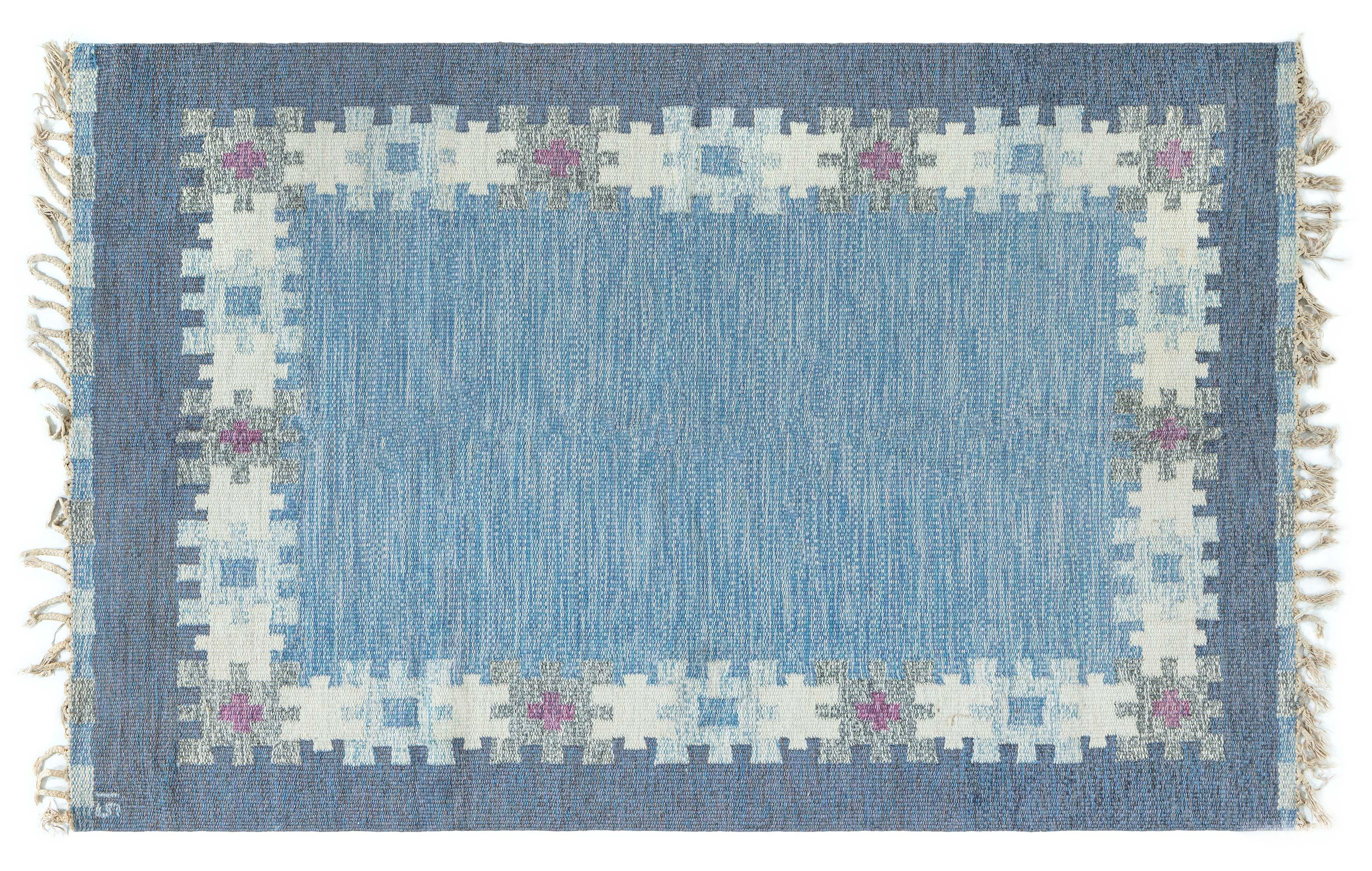 20th Century Doris Leslie Blau Vintage Swedish Flat Weave Rug by Ingegerd Silow, Signed “I.S. For Sale