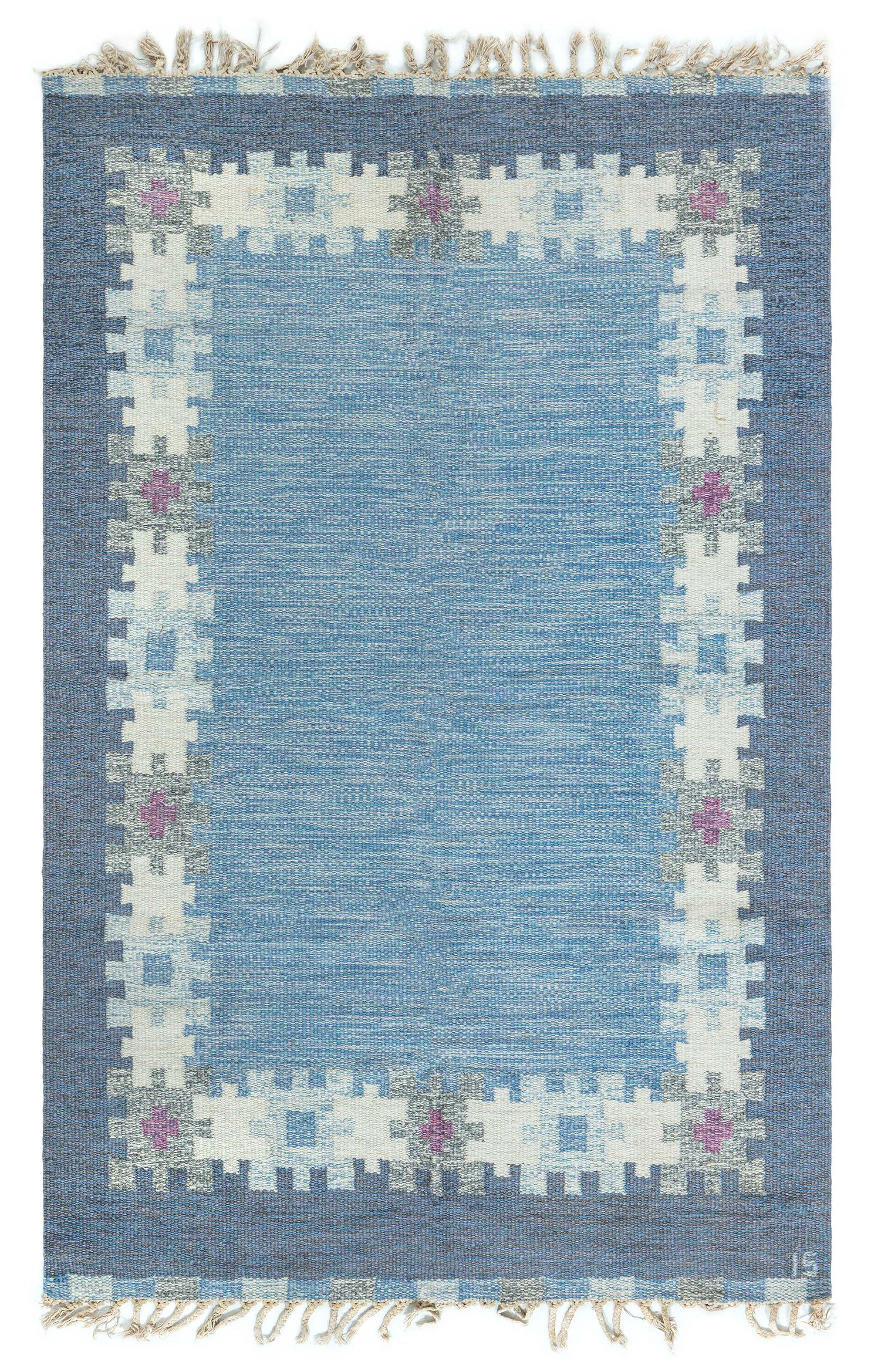 Doris Leslie Blau Vintage Swedish Flat Weave Rug by Ingegerd Silow, Signed “I.S.