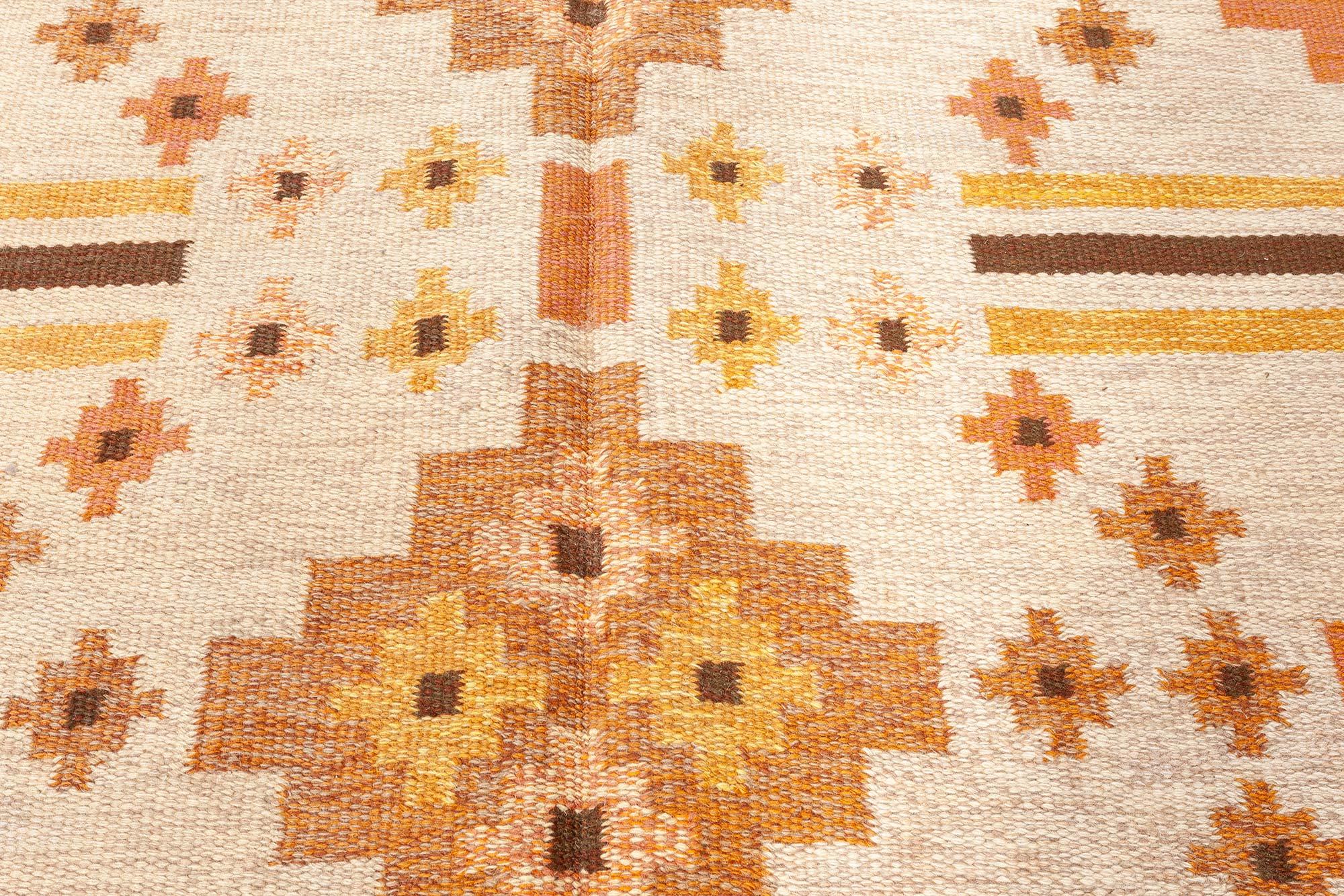 Vintage Swedish Flat-Weave Rug by Mary Sanberg, Signed MS 
Size: 5'5