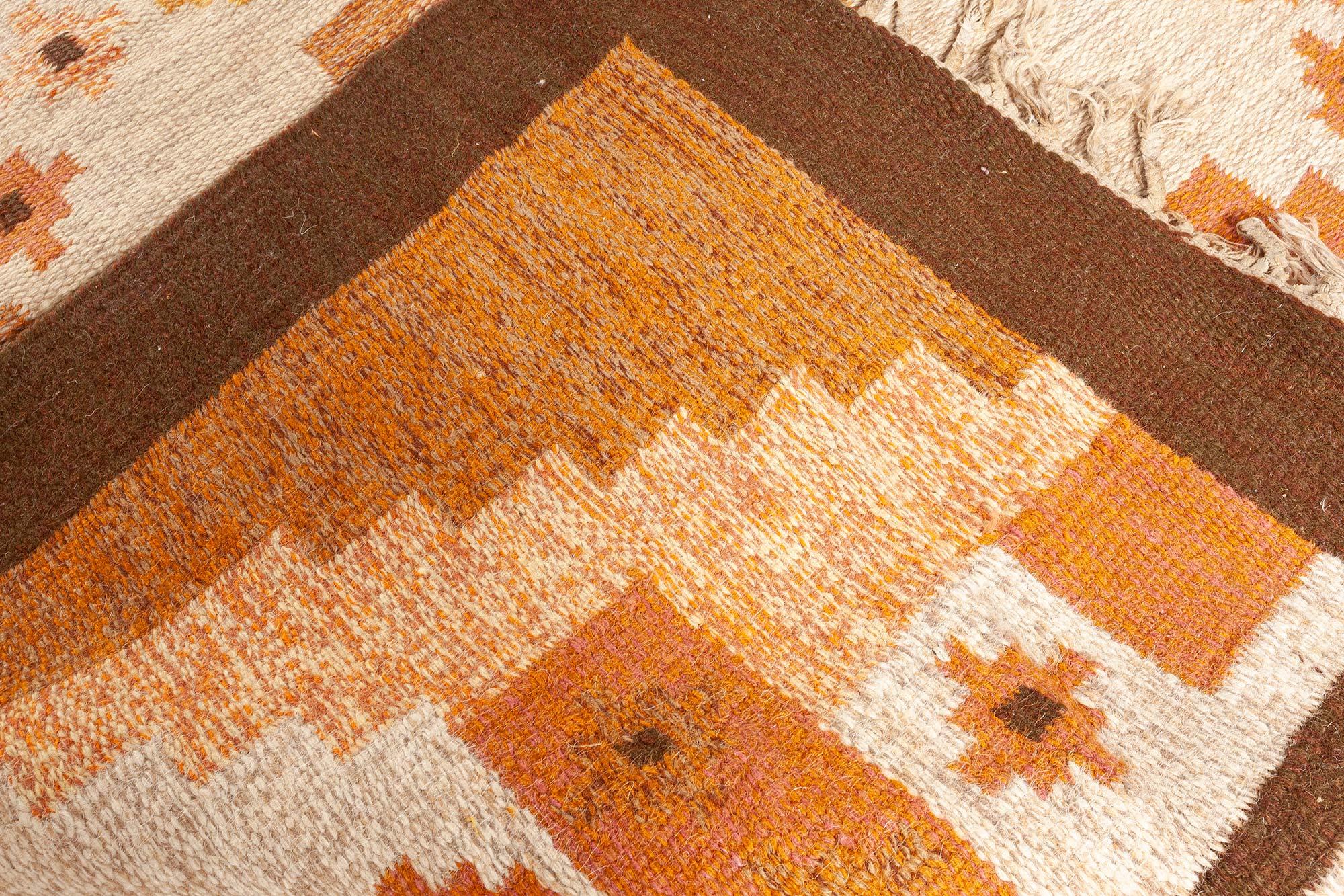 Wool Doris Leslie Blau Vintage Swedish Flat-Weave Rug by Mary Sanberg, Signed MS For Sale