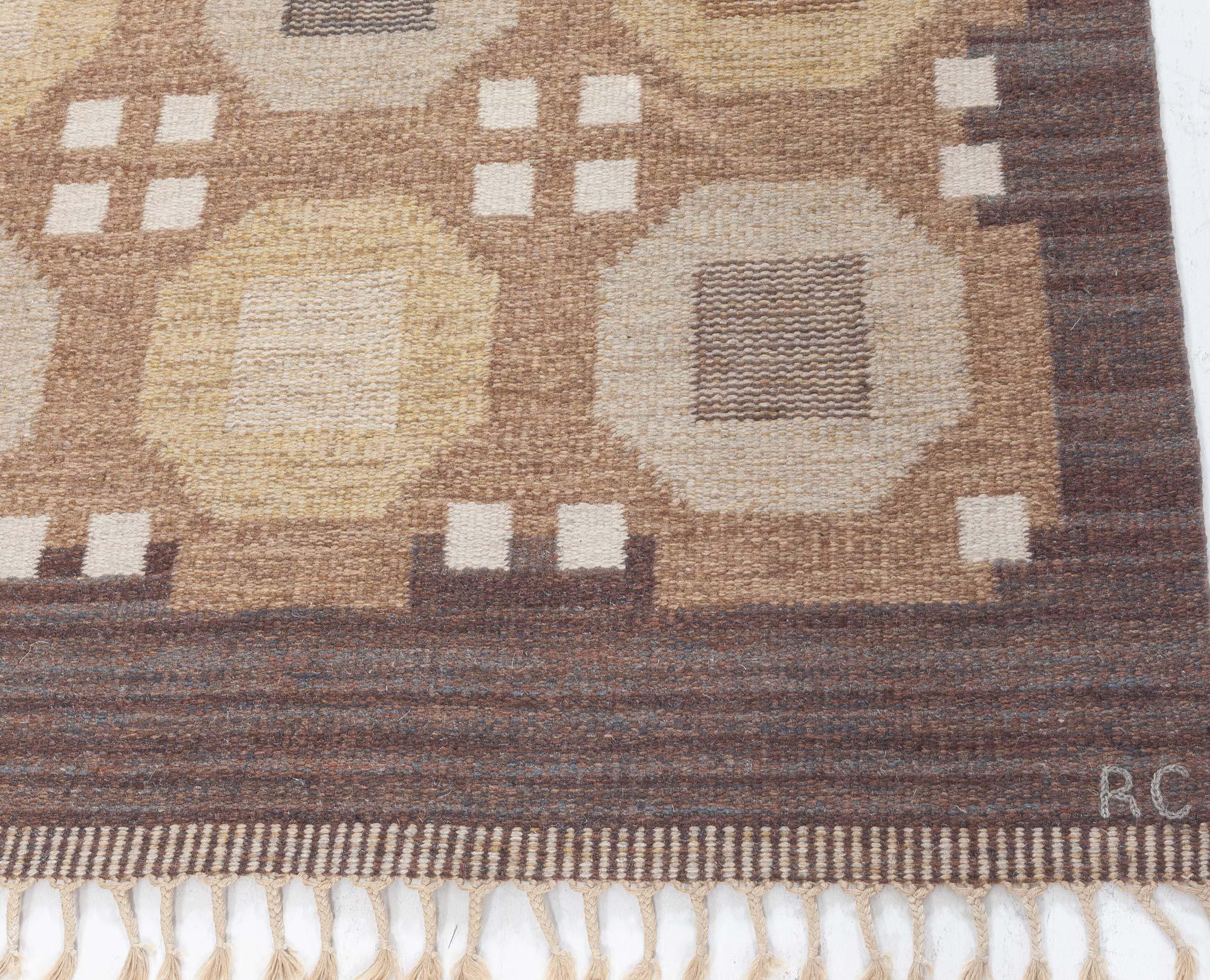Mid-Century moderno Tappeto Doris Leslie Blau Vintage Swedish Flat Weave di Rakel Carlander in vendita
