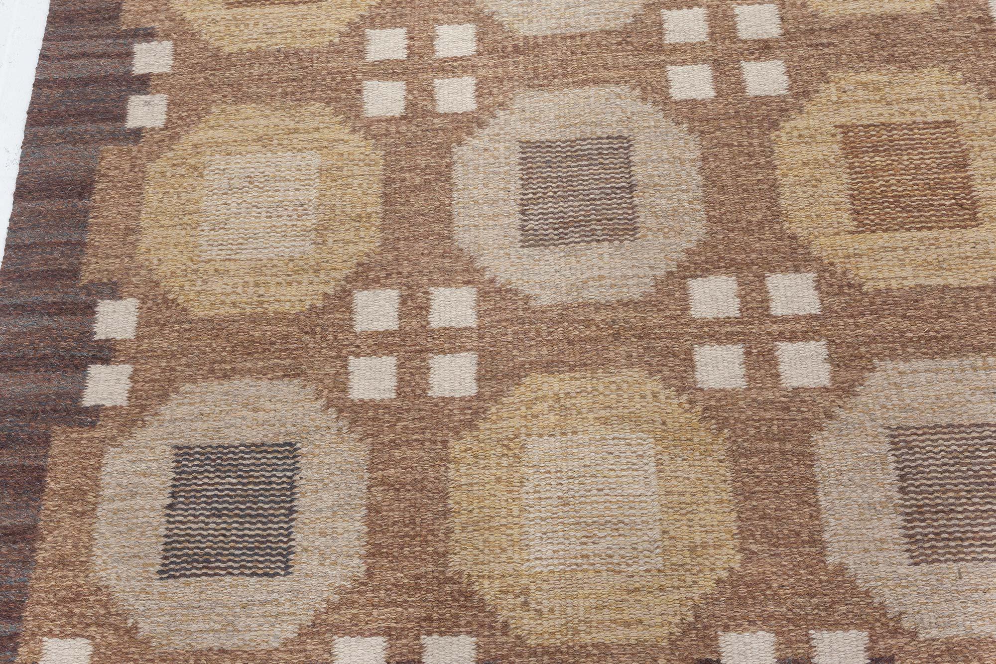 Doris Leslie Blauer schwedischer Flachgewebe-Teppich von Rakel Carlander, Vintage (Moderne der Mitte des Jahrhunderts) im Angebot