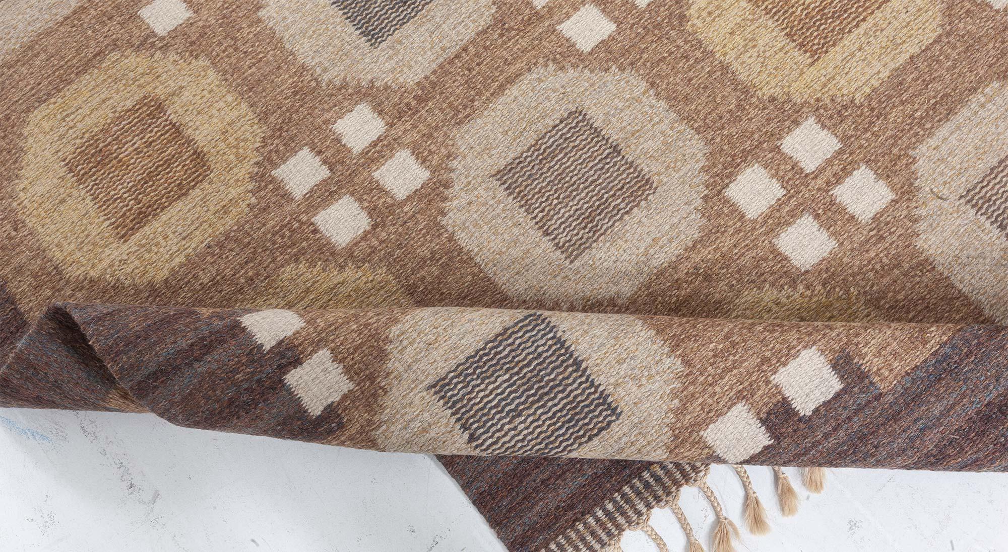 Doris Leslie Blauer schwedischer Flachgewebe-Teppich von Rakel Carlander, Vintage (20. Jahrhundert) im Angebot