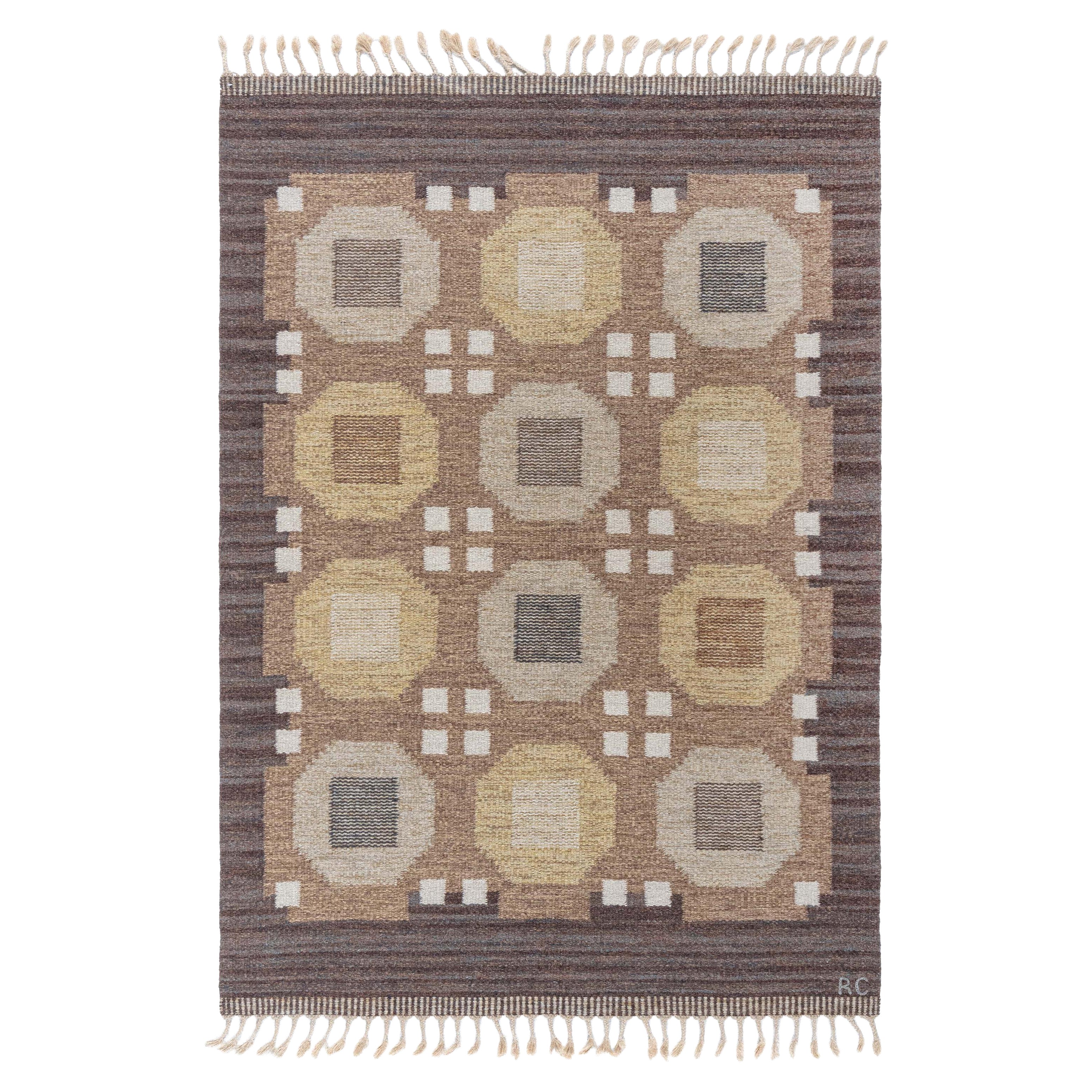 Doris Leslie Blauer schwedischer Flachgewebe-Teppich von Rakel Carlander, Vintage