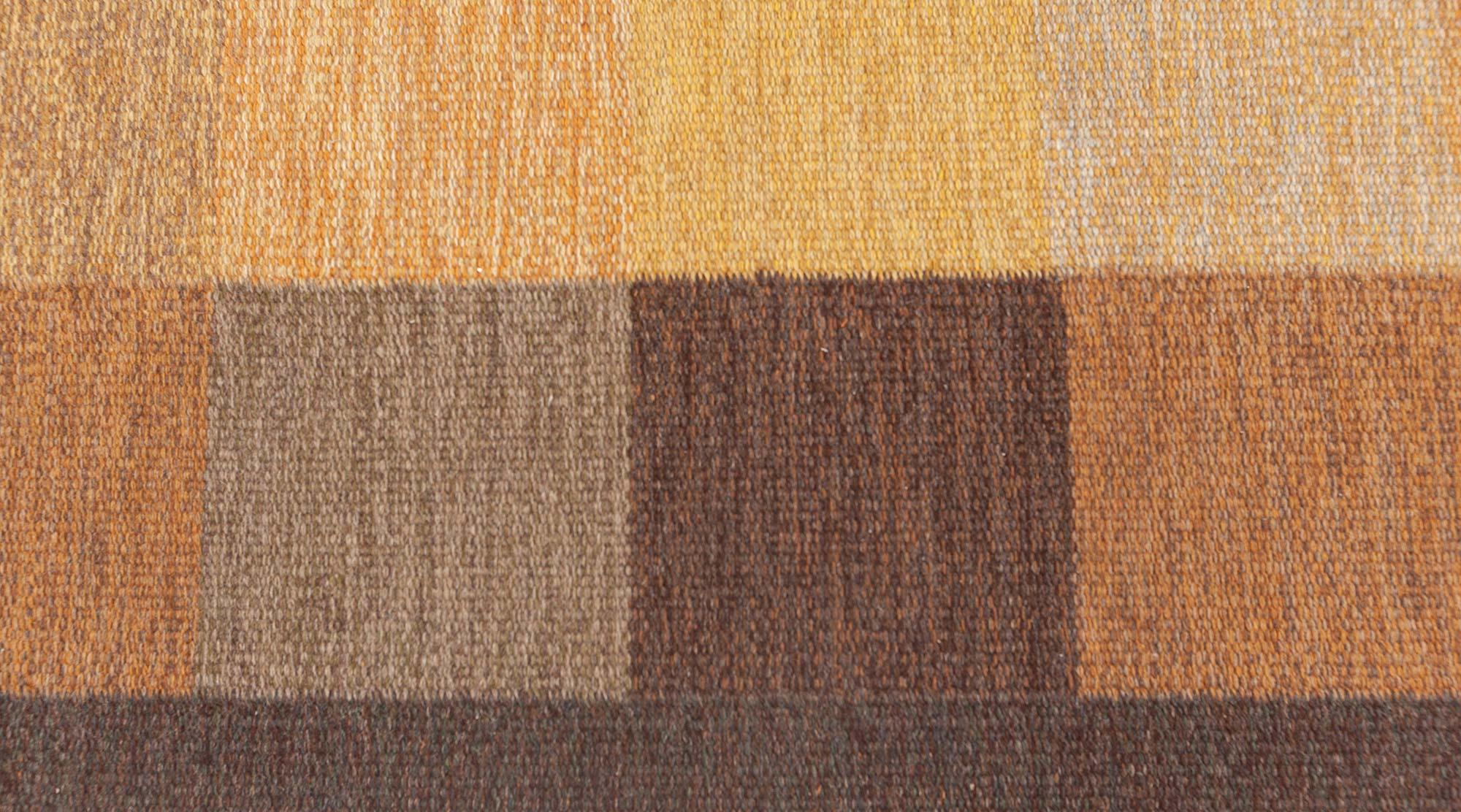Doris Leslie Blau Alfombra sueca vintage de tejido plano de Ulla Parkdal, firmada 
