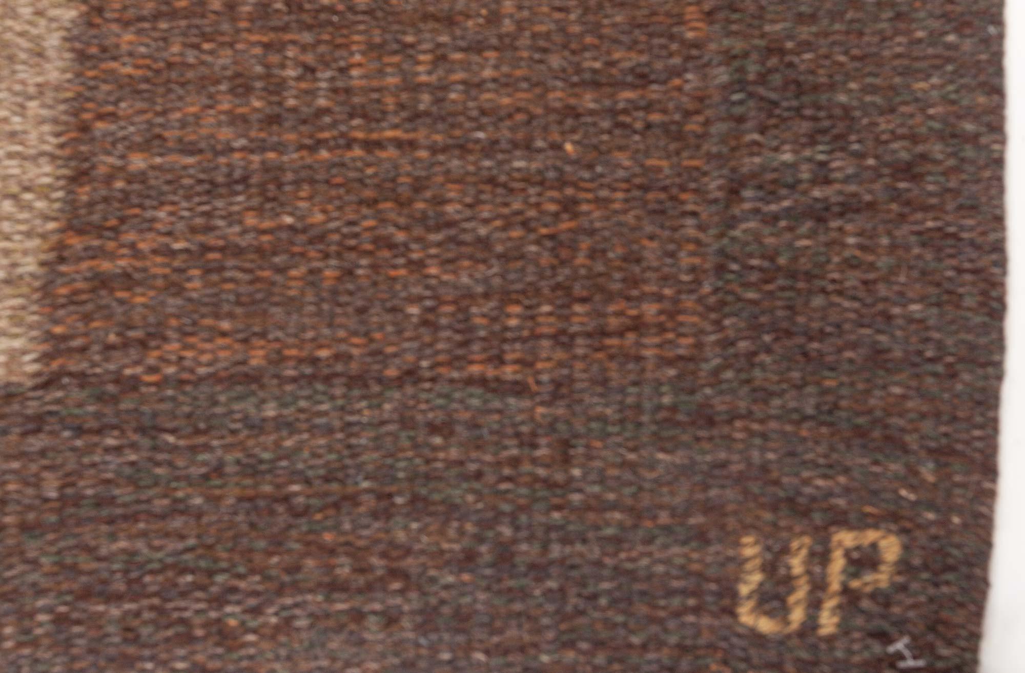 Doris Leslie Blau Alfombra sueca vintage de tejido plano de Ulla Parkdal, firmada 