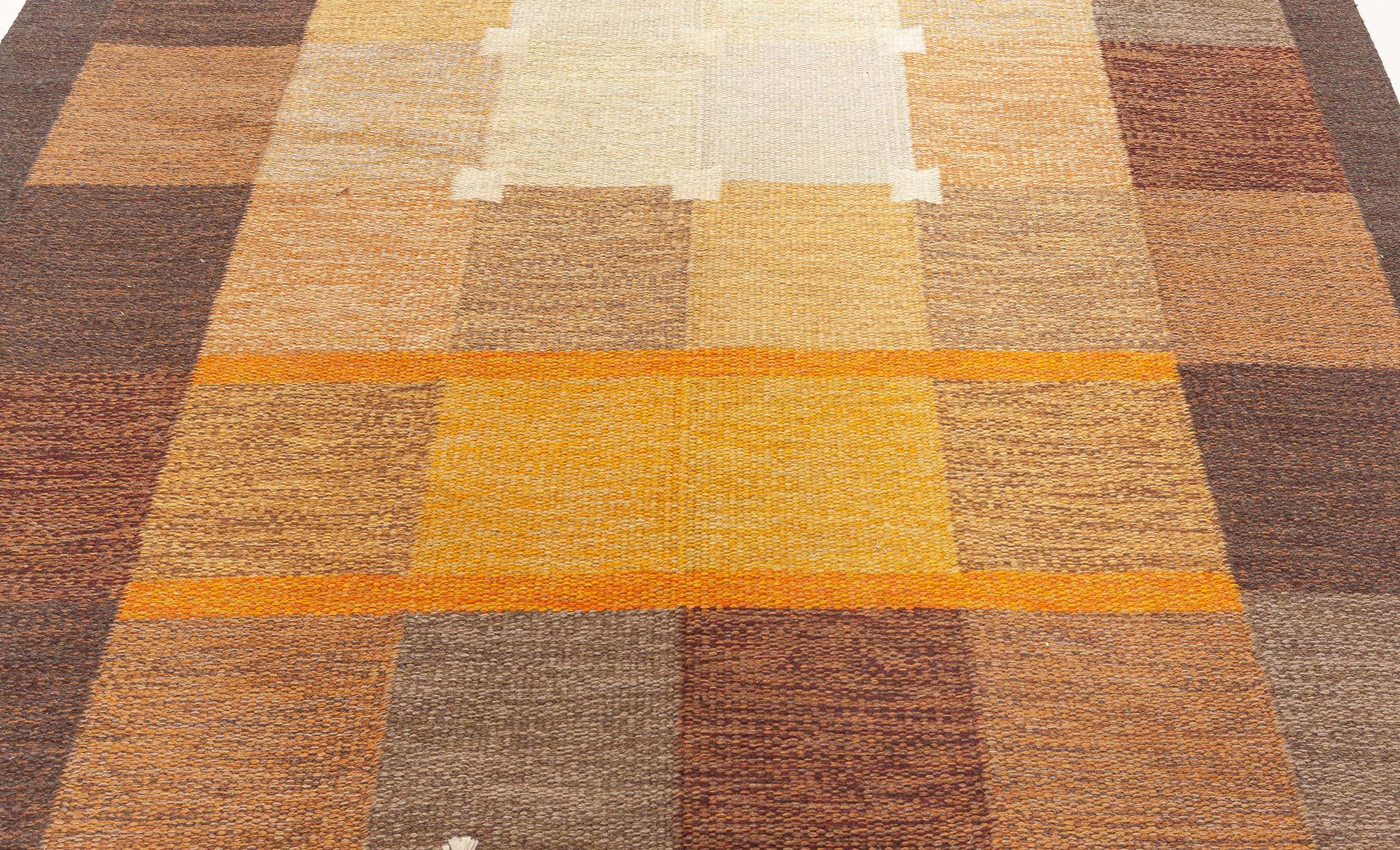 Doris Leslie Blau Alfombra sueca vintage de tejido plano de Ulla Parkdal, firmada 