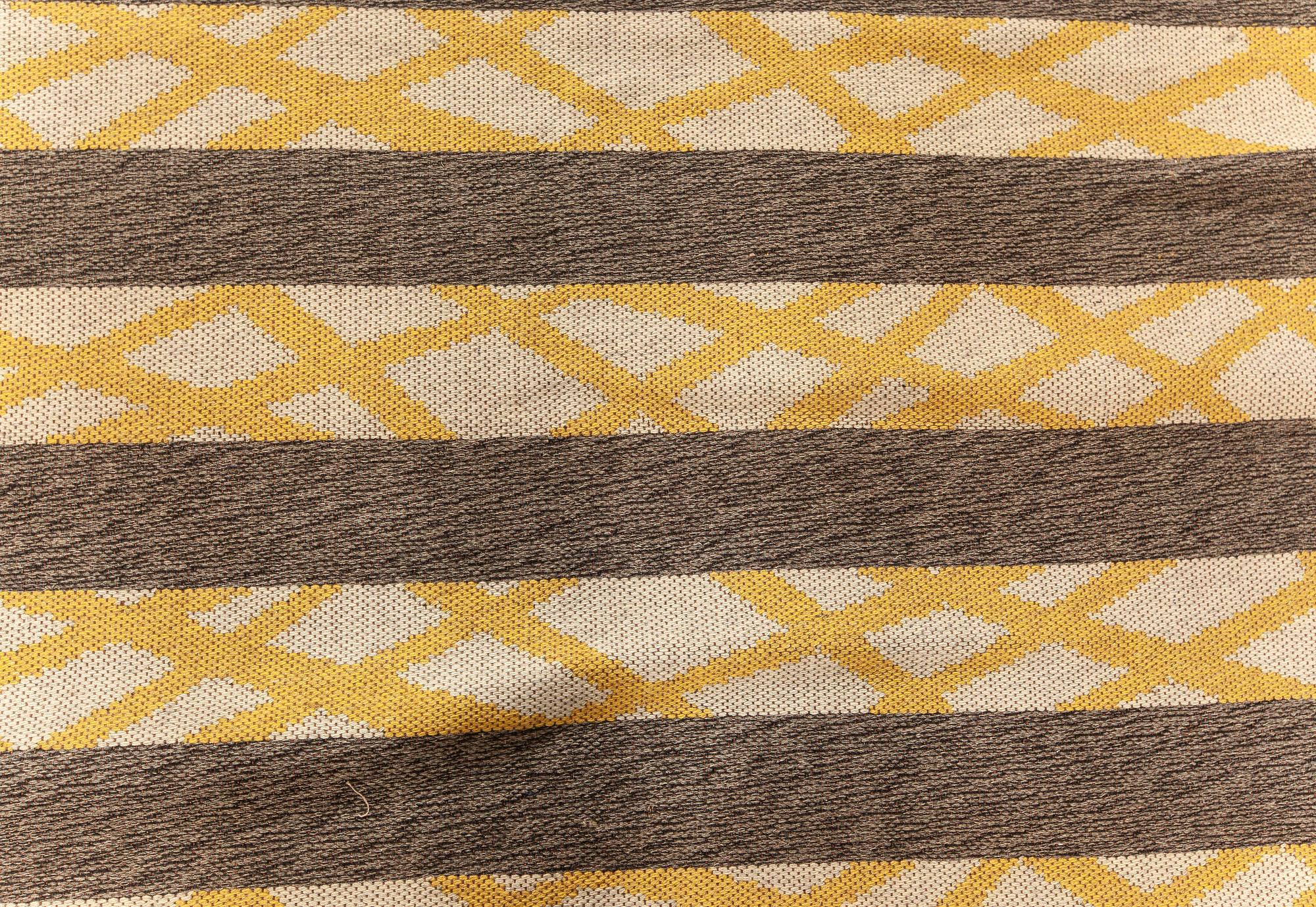 Svedese Tappeto Doris Leslie Blau vintage a trama piatta svedese, disegno geometrico su due lati in vendita