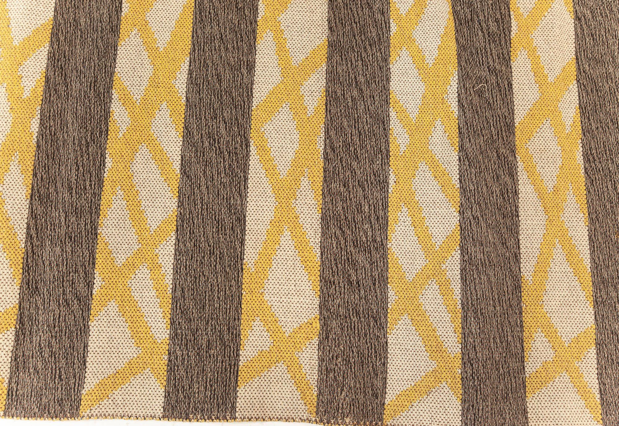 Doris Leslie Blau Alfombra sueca vintage de tejido plano, diseño geométrico de doble cara Anudado a mano en venta