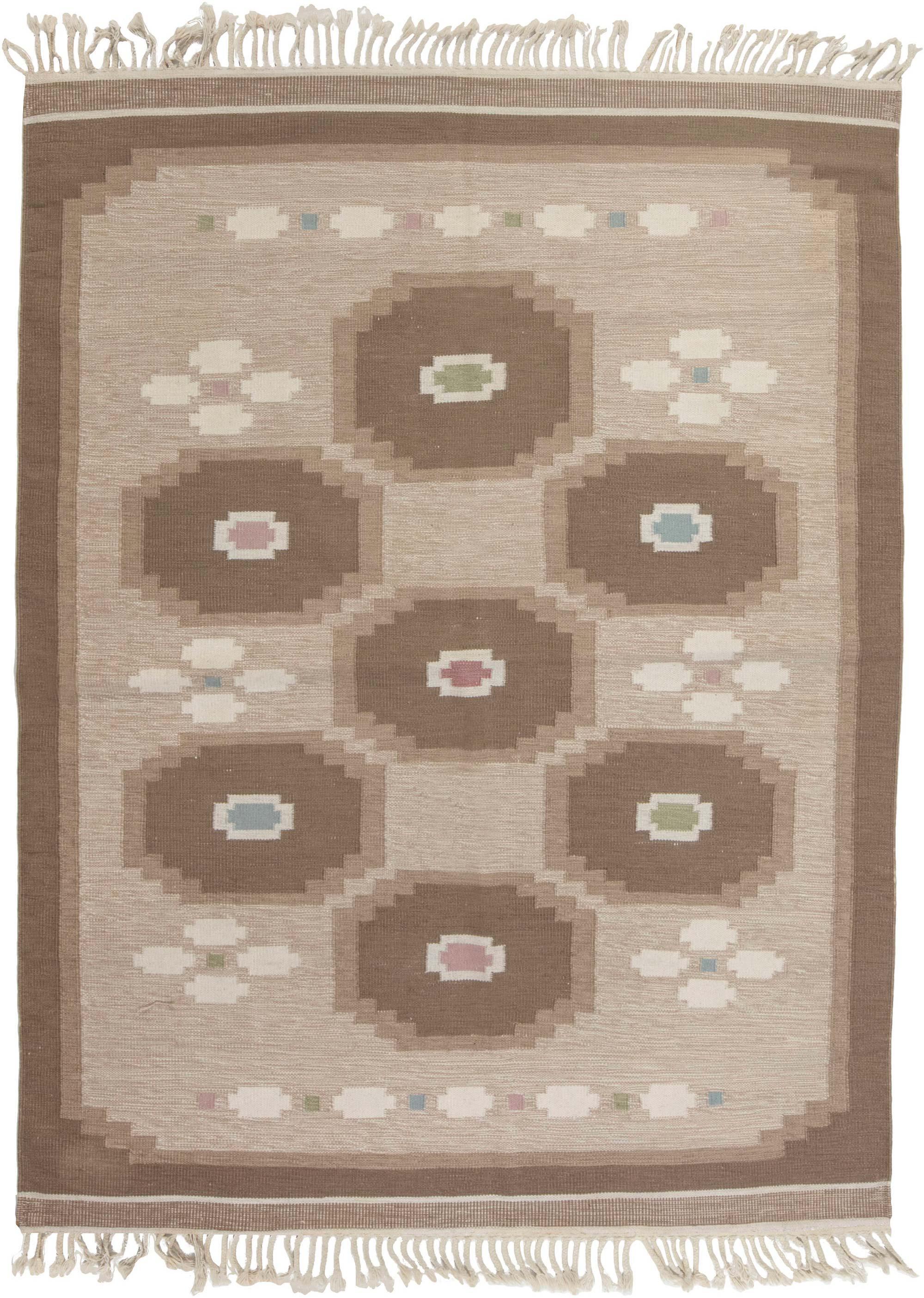 Doris Leslie Blau Alfombra sueca vintage de tejido plano