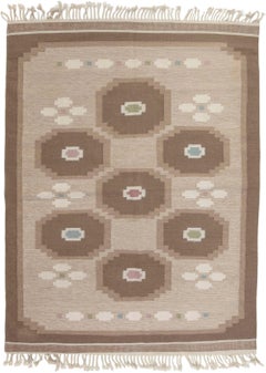 Doris Leslie Blau Alfombra sueca vintage de tejido plano