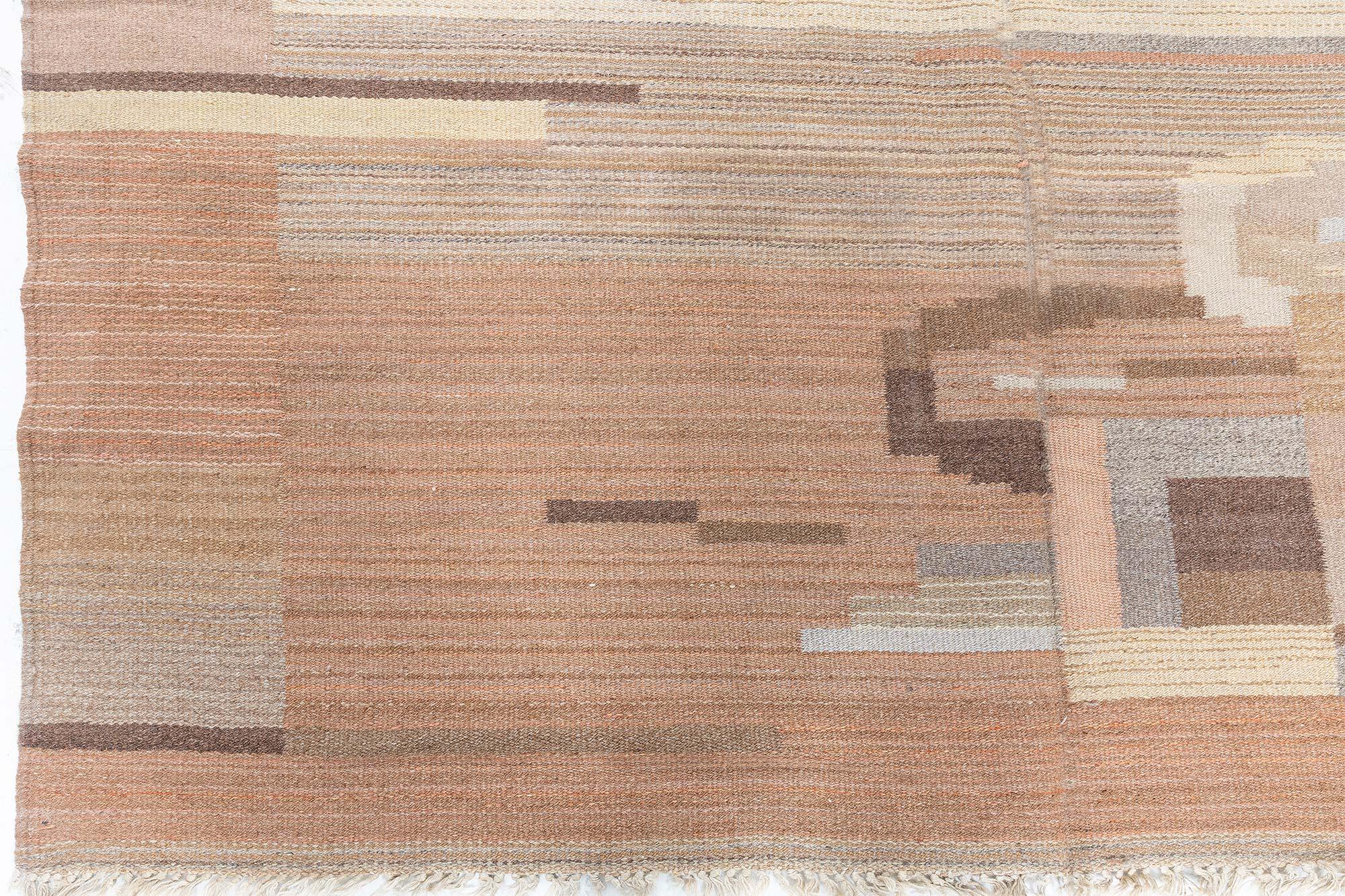 Mid-Century Modern Doris Leslie Blau Vintage Swedish Flat-Weave Rug in Earth Tones For Sale