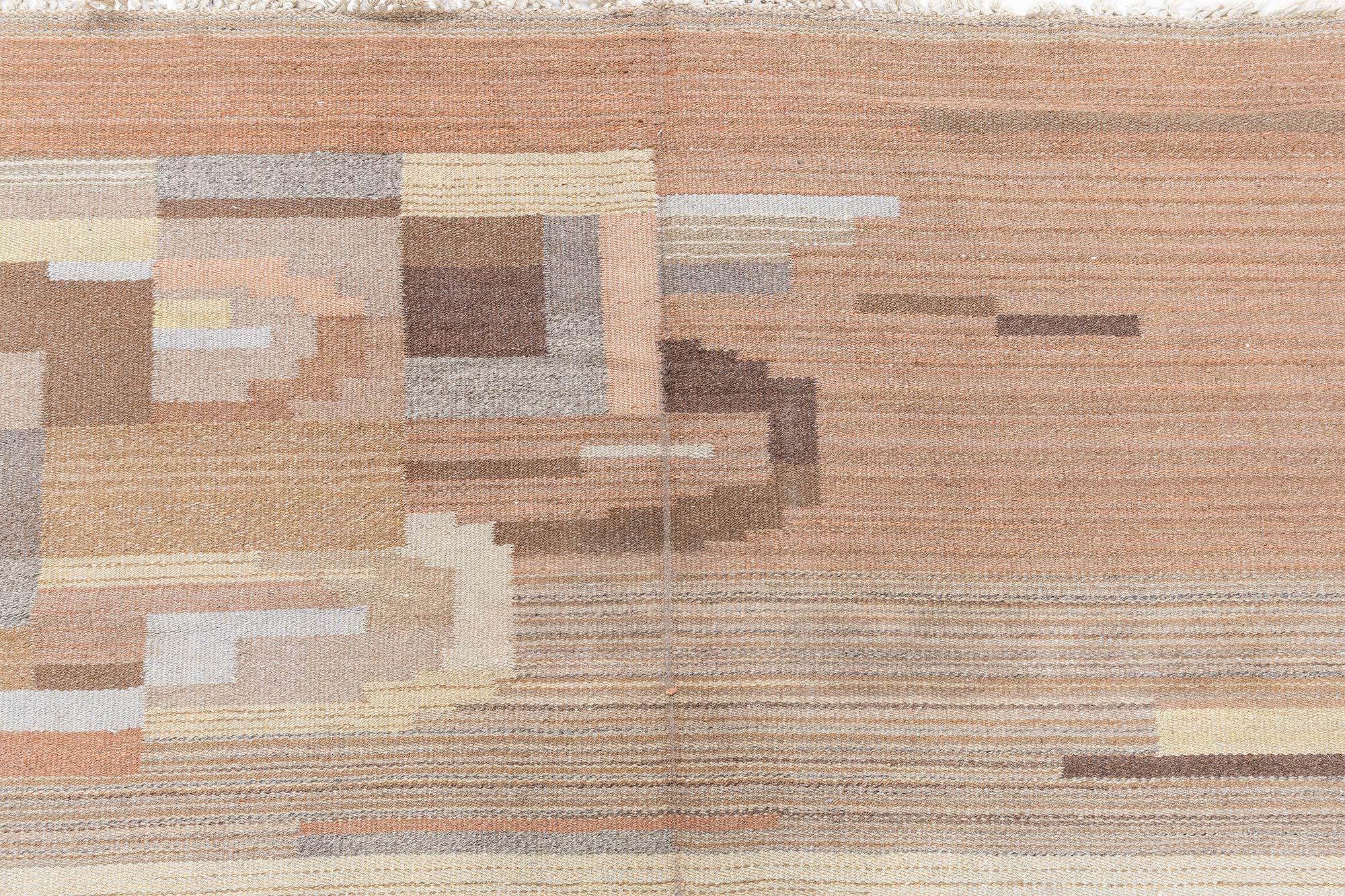 Hand-Woven Doris Leslie Blau Vintage Swedish Flat-Weave Rug in Earth Tones For Sale