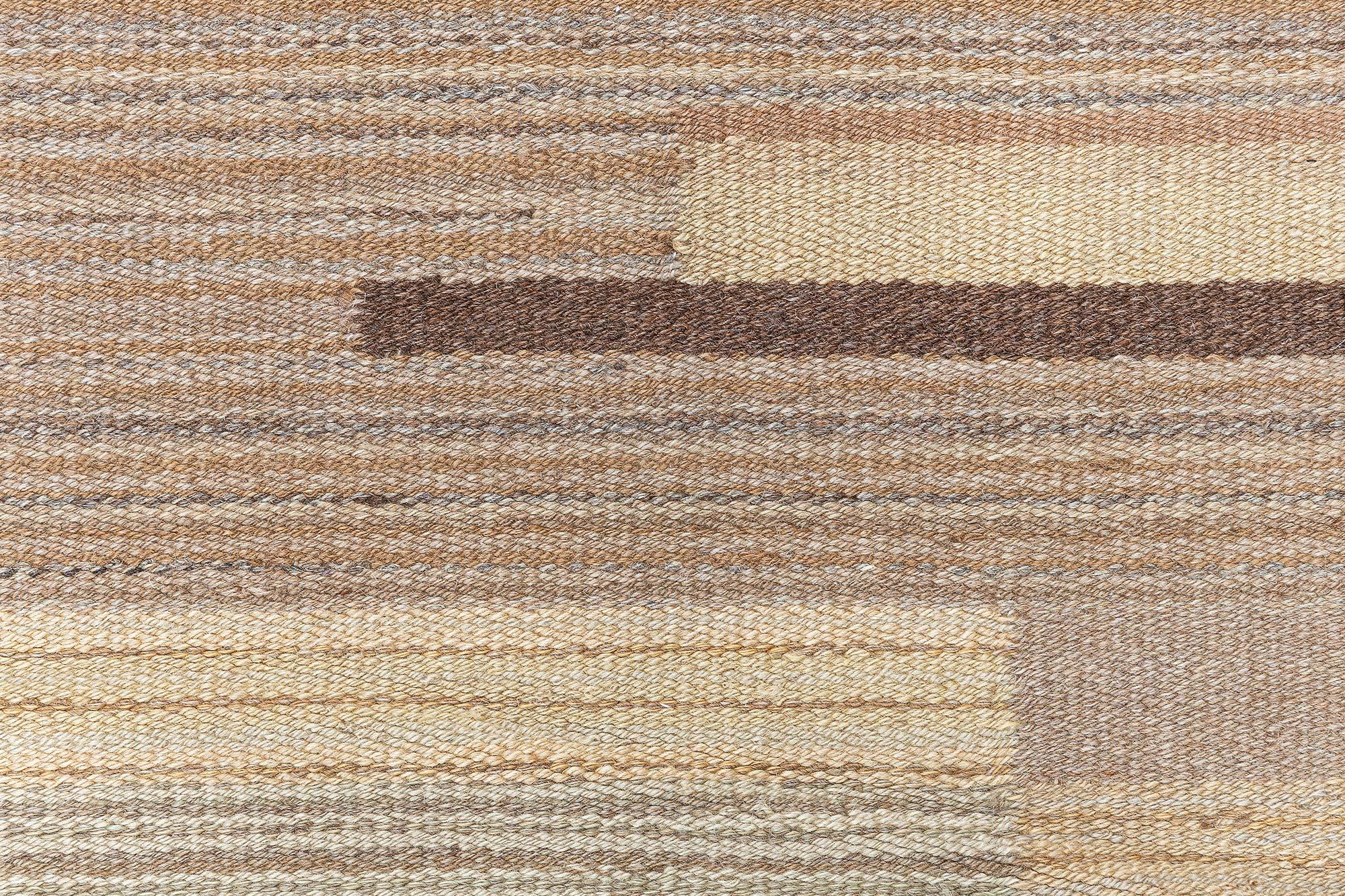 Wool Doris Leslie Blau Vintage Swedish Flat-Weave Rug in Earth Tones For Sale
