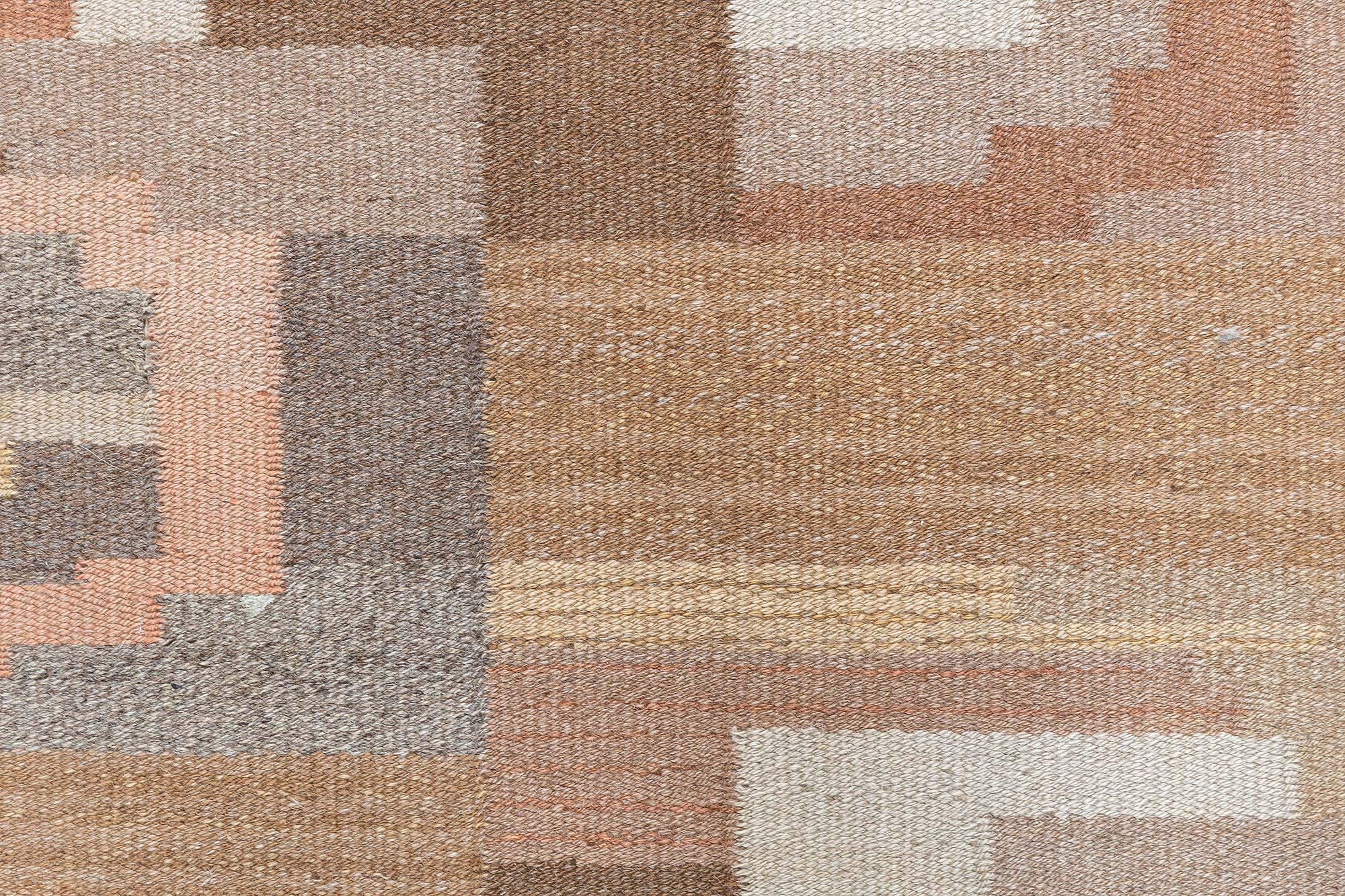 Doris Leslie Blau Vintage Swedish Flat-Weave Rug in Earth Tones For Sale 1