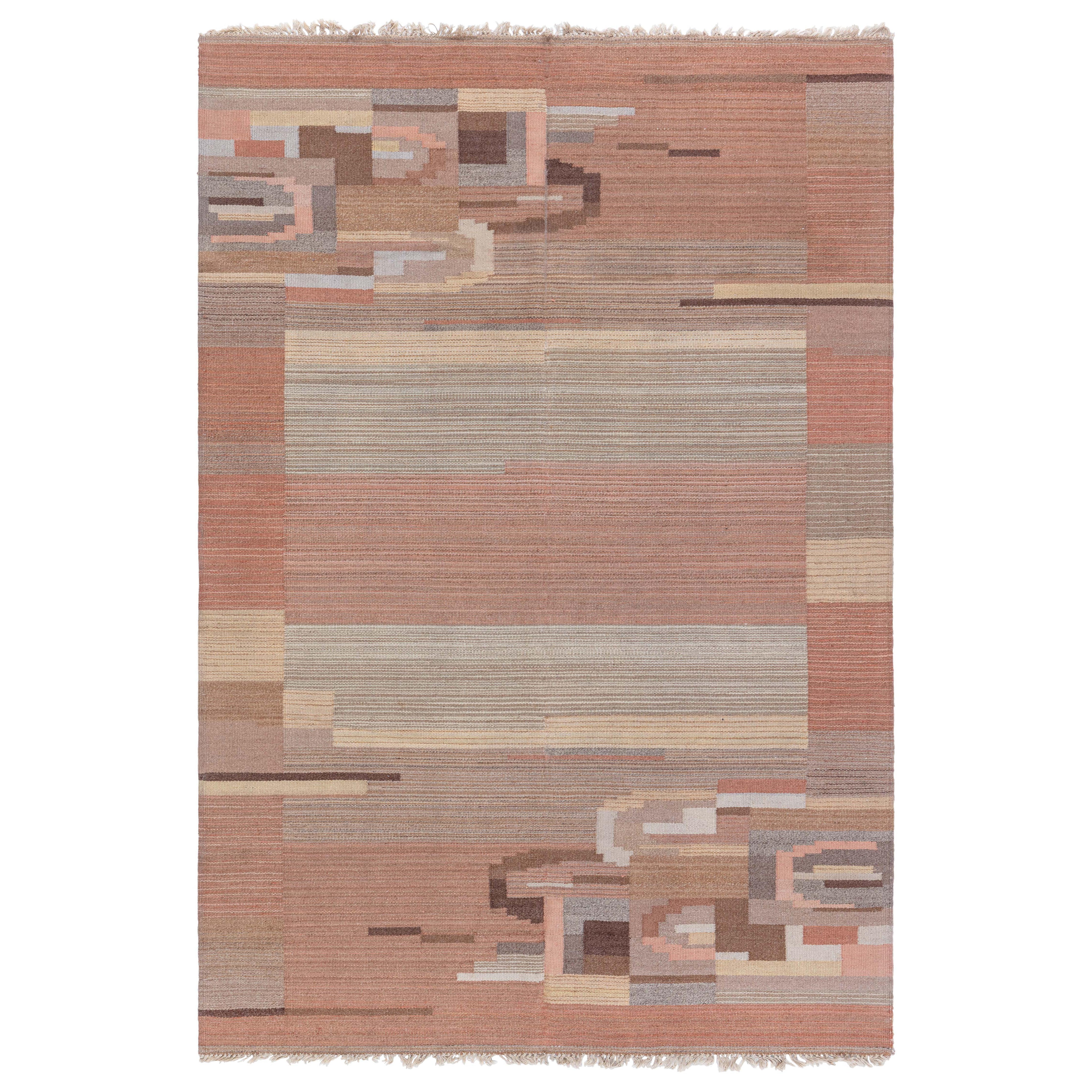 Doris Leslie Blau Vintage Swedish Flat-Weave Rug in Earth Tones For Sale