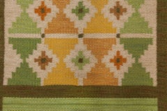 Doris Leslie Blau Vintage Swedish Flat-Weave Rug in Earthy Green and Golden Tone