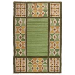Doris Leslie Blau Vintage Swedish Flat-Weave Rug in Earthy Green and Golden Tone