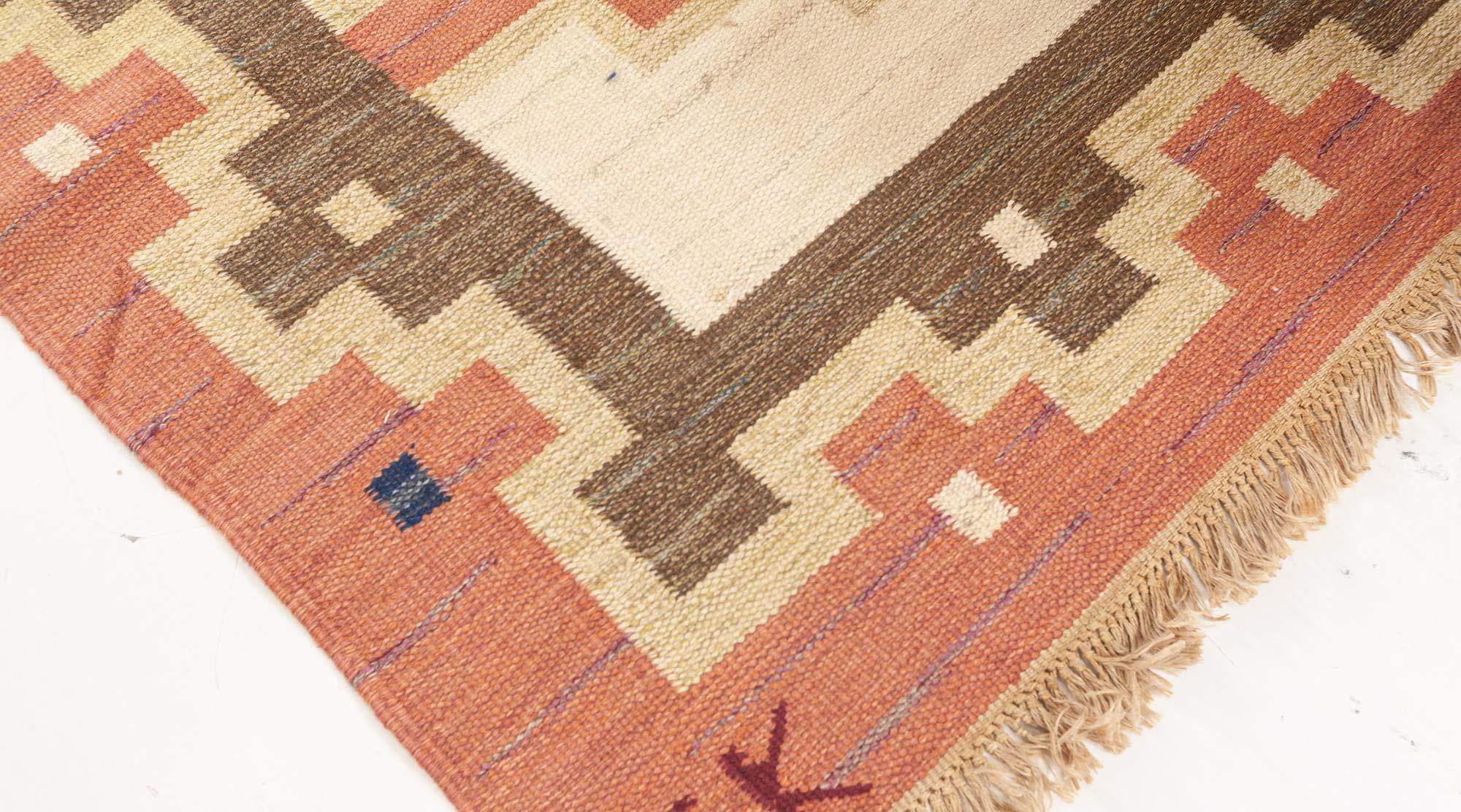 Mid-Century moderno Doris Leslie Blau Tappeto svedese d'epoca a trama piatta firmato da 'Gk' in vendita