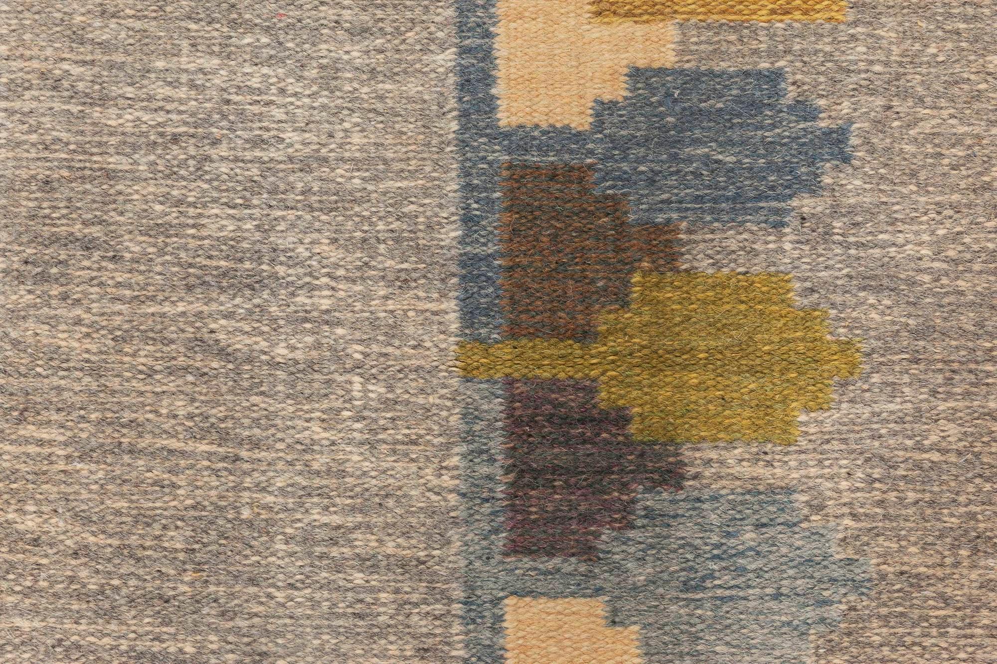 Doris Leslie Blauer schwedischer Flachgewebeteppich im Vintage-Stil, signiert 'JR' (Handgeknüpft) im Angebot