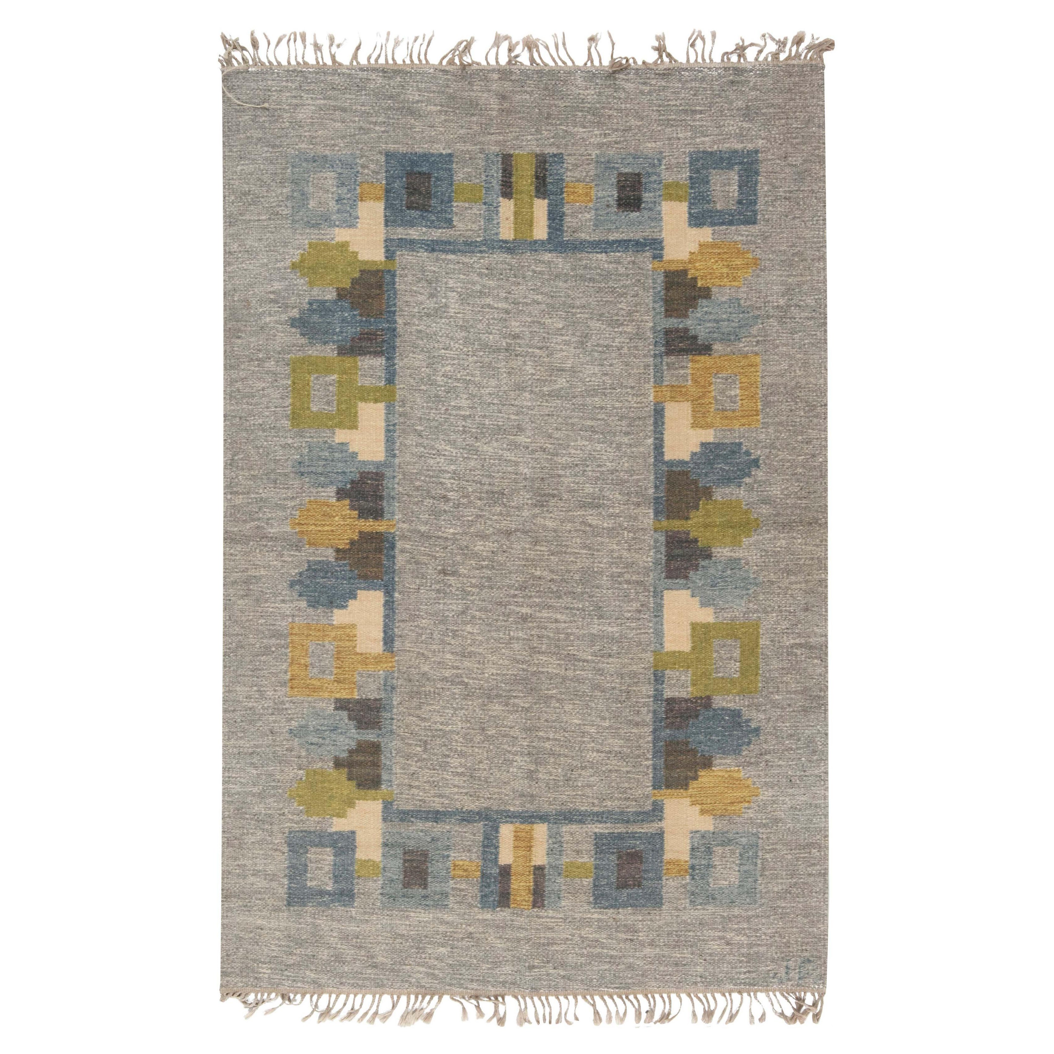 Tappeto vintage a trama piatta svedese Doris Leslie Blau firmato 'JR'