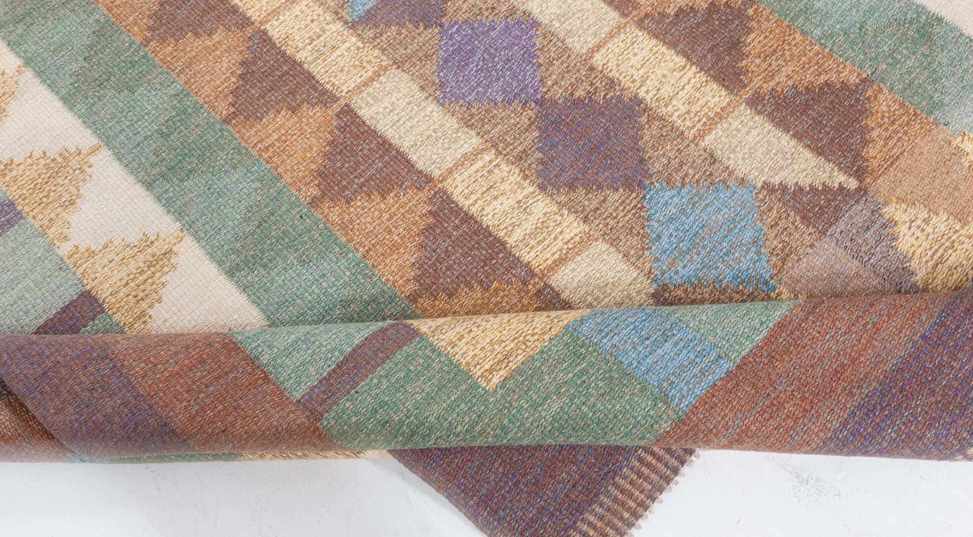 20th Century Doris Leslie Blau Vintage Swedish Flat Weave Rug Signed with Initials 'IV' For Sale