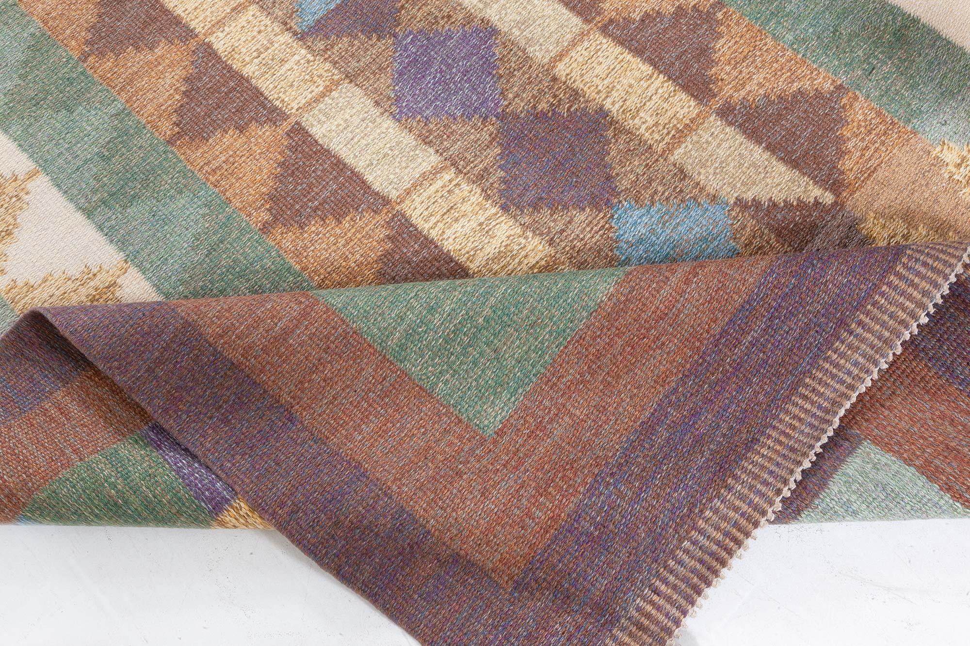 Doris Leslie Blau Vintage Swedish Flat Weave Rug Signed with Initials 'IV' For Sale 1