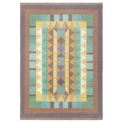 Doris Leslie Blau Vintage Swedish Flat Weave Rug Signed with Initials 'IV'