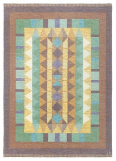 Doris Leslie Blau Vintage Swedish Flat Weave Rug Signed with Initials 'IV'