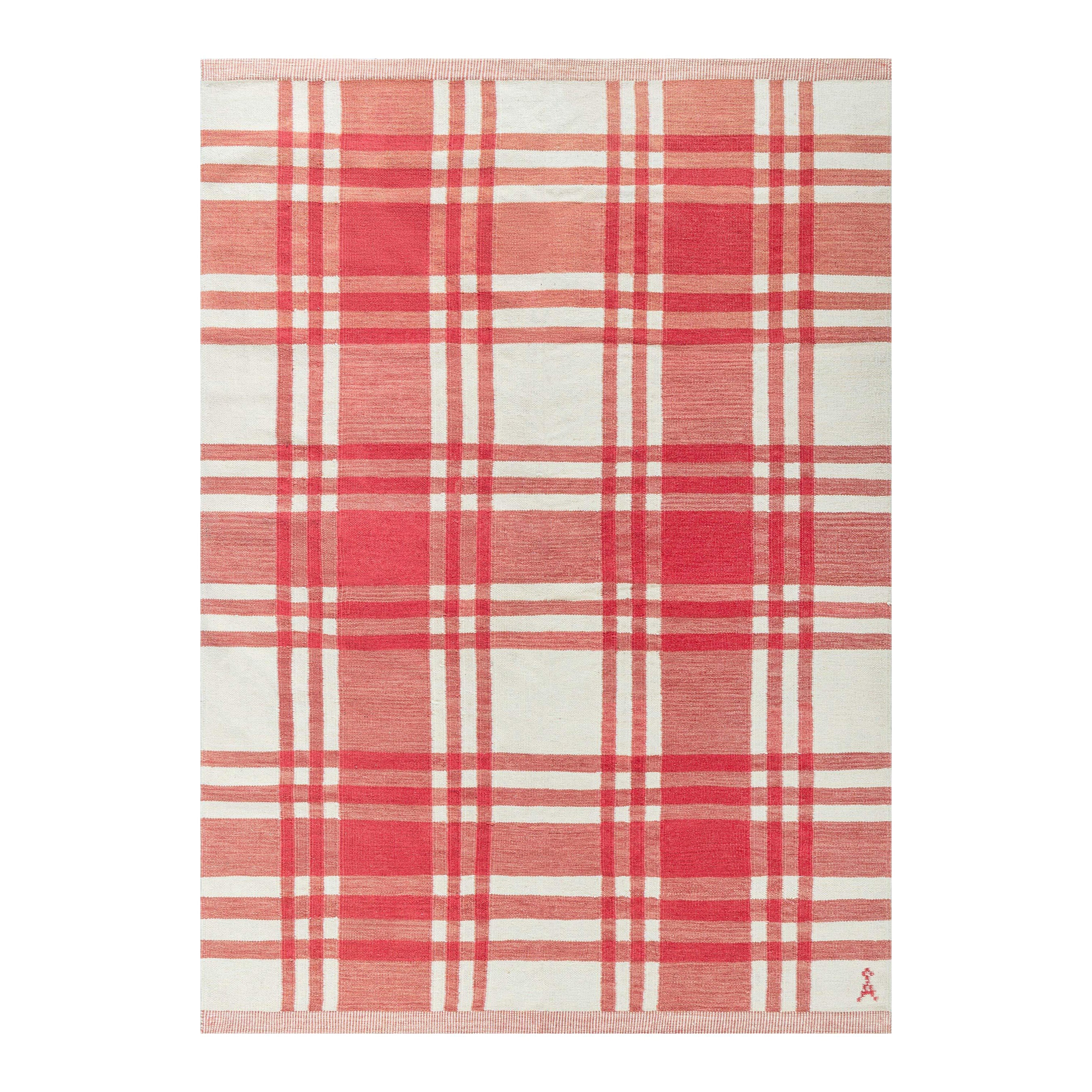 Doris Leslie Blau Tapis suédois vintage en laine tissée à plat par Agda Österberg
