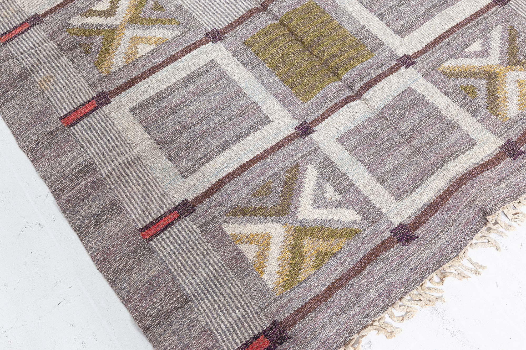 Vintage Swedish Flat-Weave Wool Rug by Konstfliten-Bohusslöjd (Tapis suédois en laine à armure plate)
Taille : 4'9