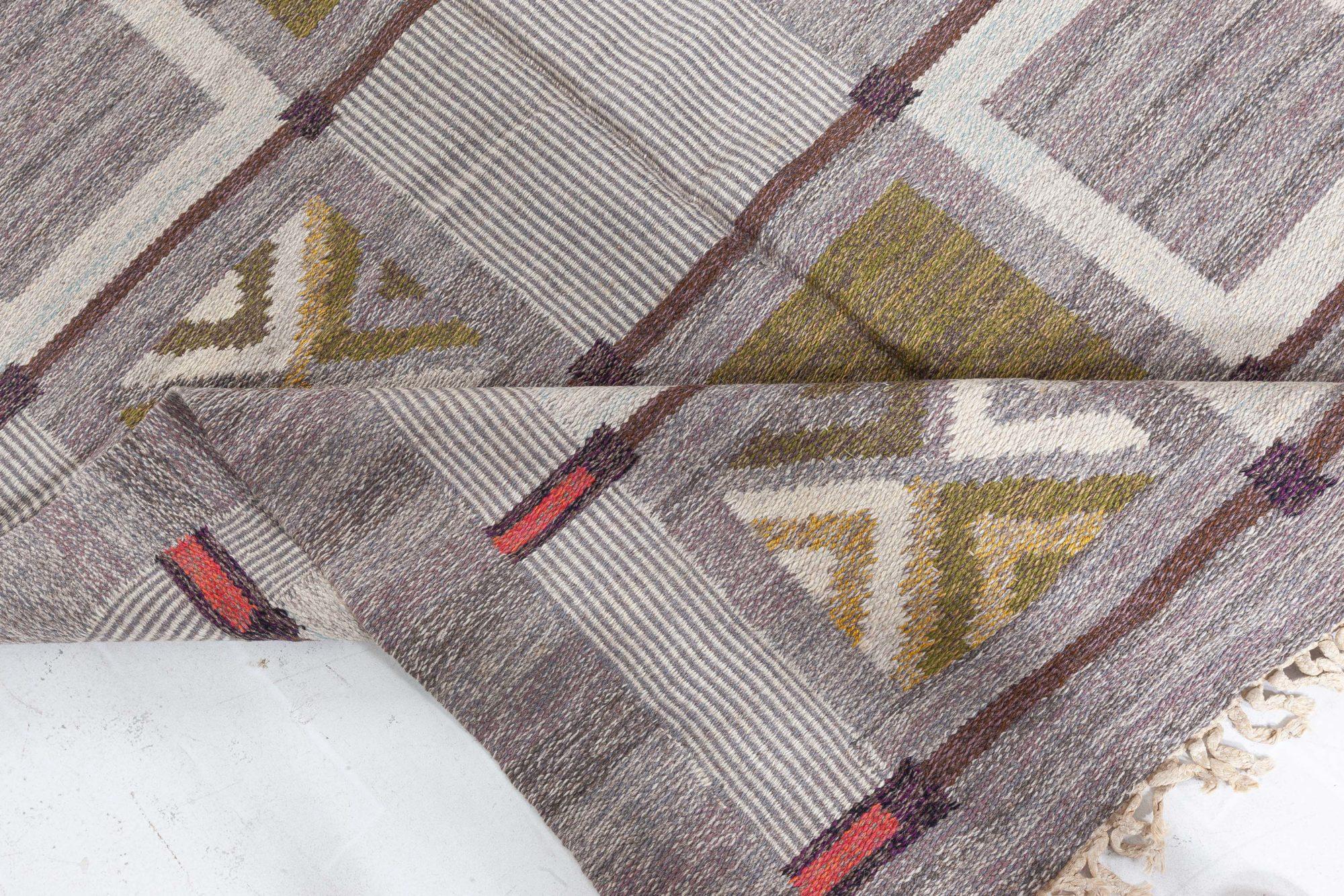 Mid-Century Modern Doris Leslie Blau Vintage Swedish Flat-Wave Wool Rug by Konstfliten-Bohusslöjd en vente