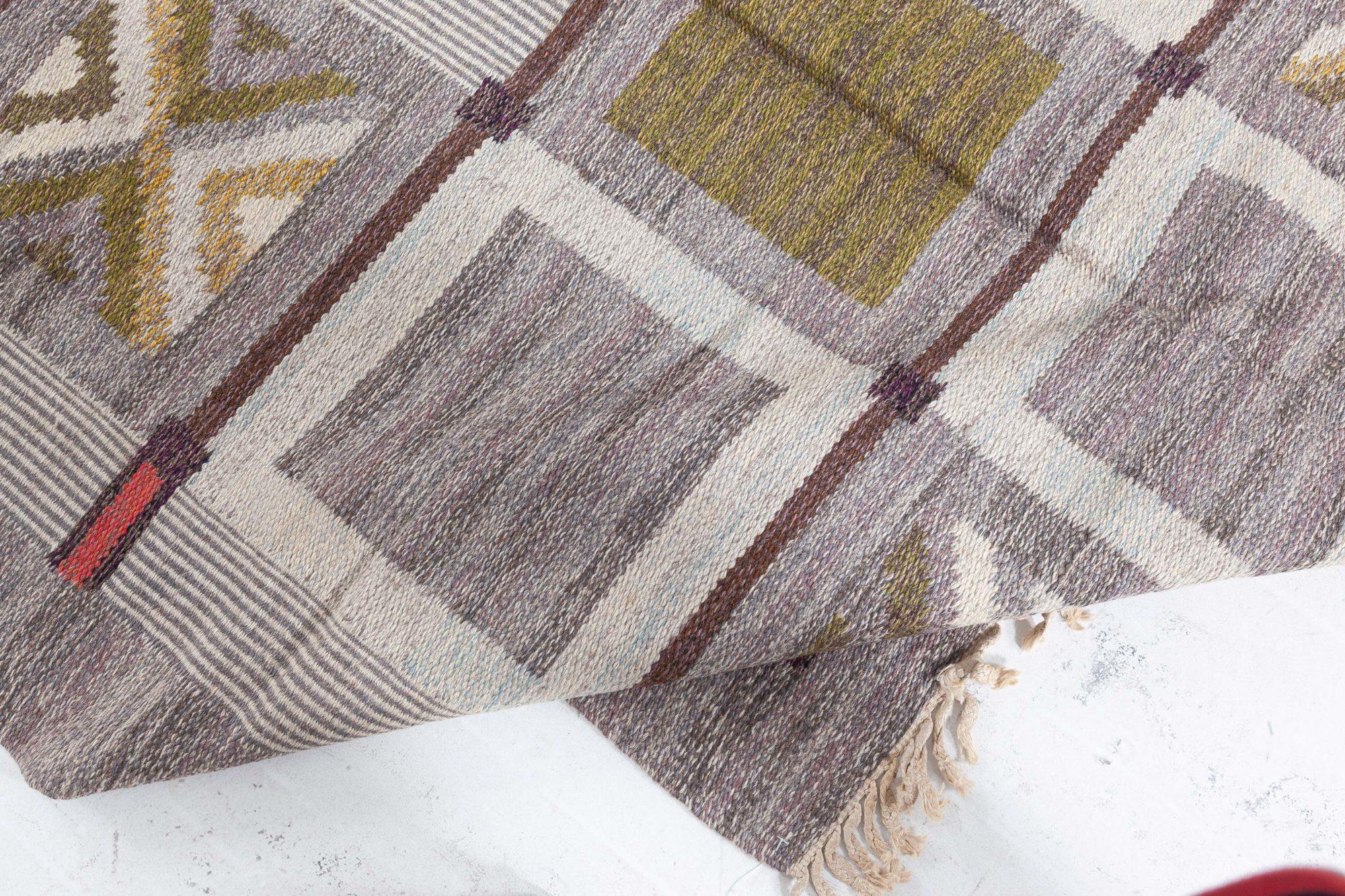 Suédois Doris Leslie Blau Vintage Swedish Flat-Wave Wool Rug by Konstfliten-Bohusslöjd en vente