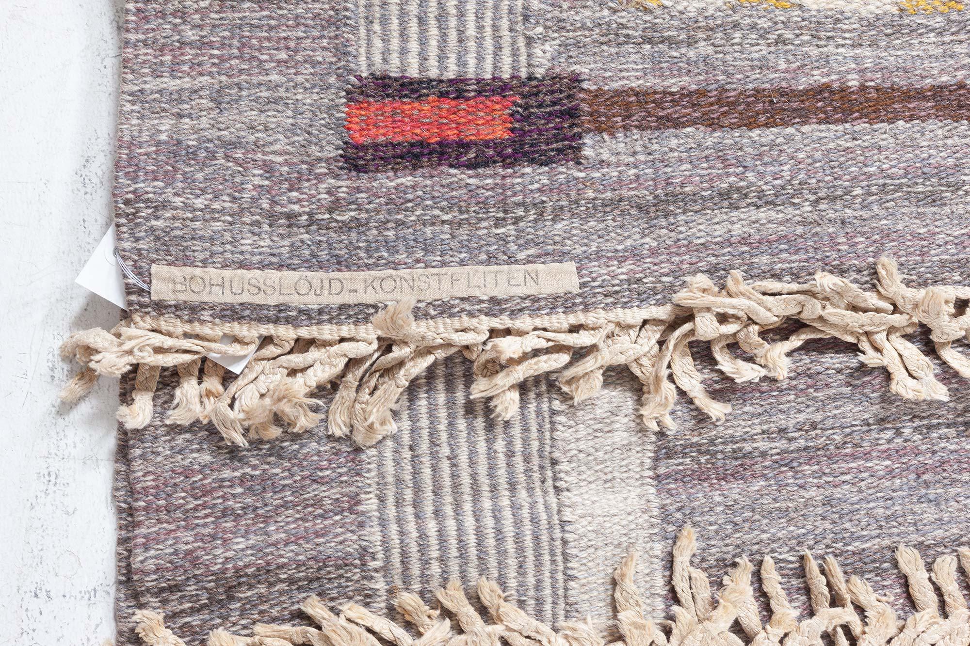 Laine Doris Leslie Blau Vintage Swedish Flat-Wave Wool Rug by Konstfliten-Bohusslöjd en vente