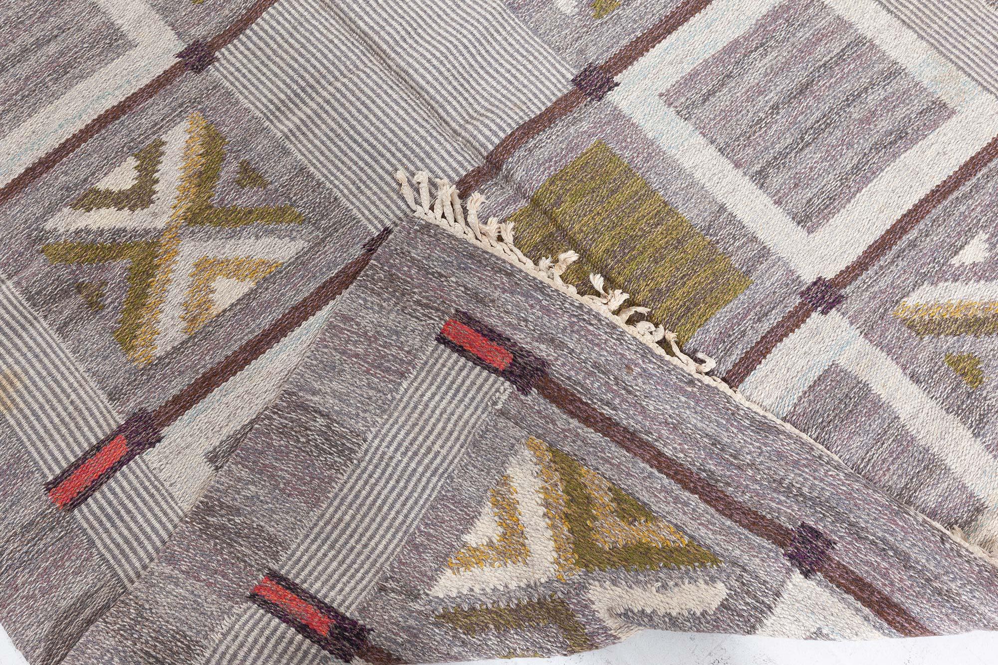 Doris Leslie Blau Vintage Swedish Flat-Wave Wool Rug by Konstfliten-Bohusslöjd en vente 1