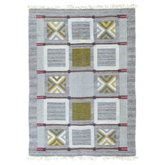 Doris Leslie Blau Vintage Swedish Flat-Wave Wool Rug by Konstfliten-Bohusslöjd