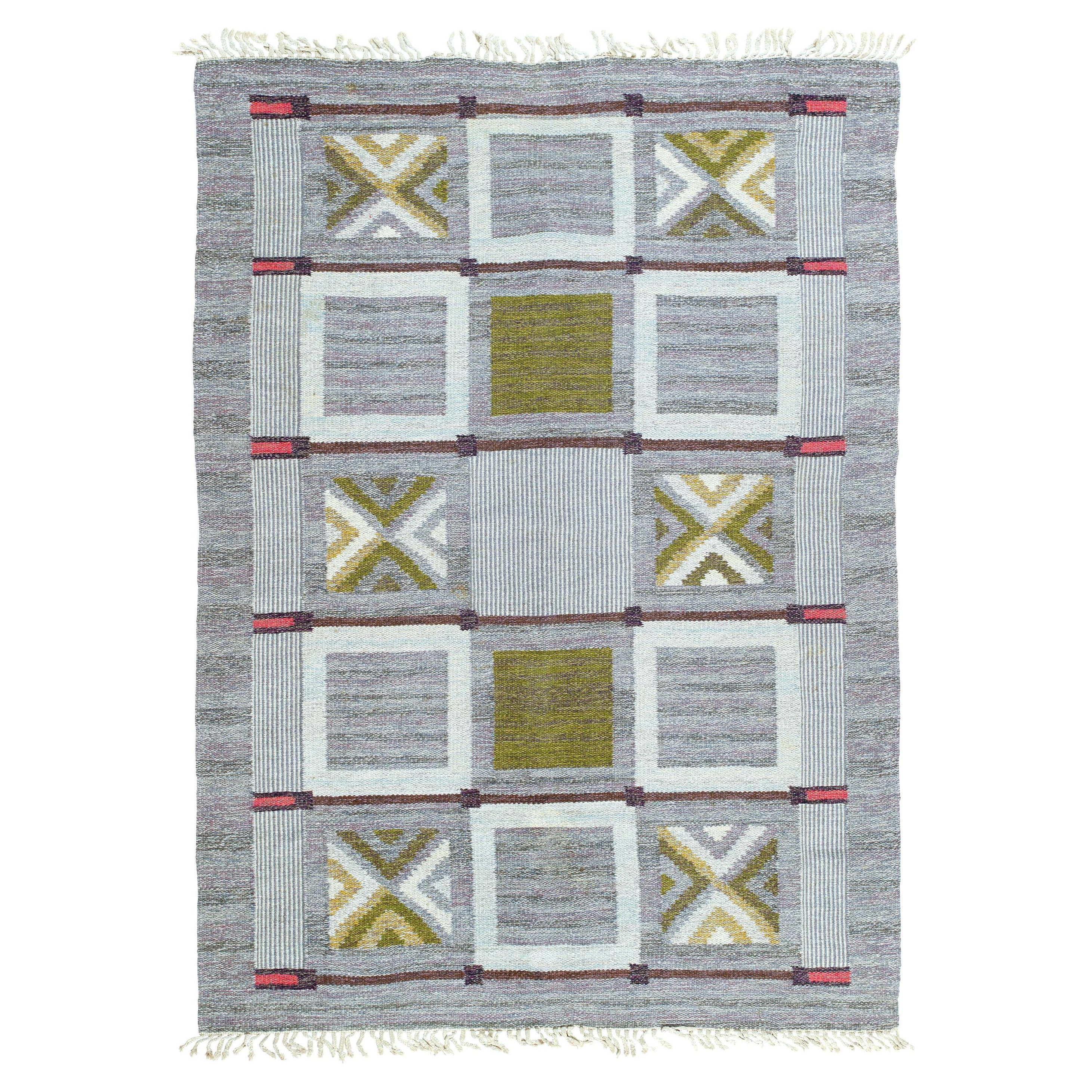 Doris Leslie Blau Vintage Swedish Flat-Weave Wool Rug by Konstfliten–Bohusslöjd