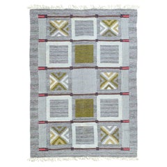 Doris Leslie Blau Vintage Swedish Flat-Weave Wool Rug by Konstfliten–Bohusslöjd