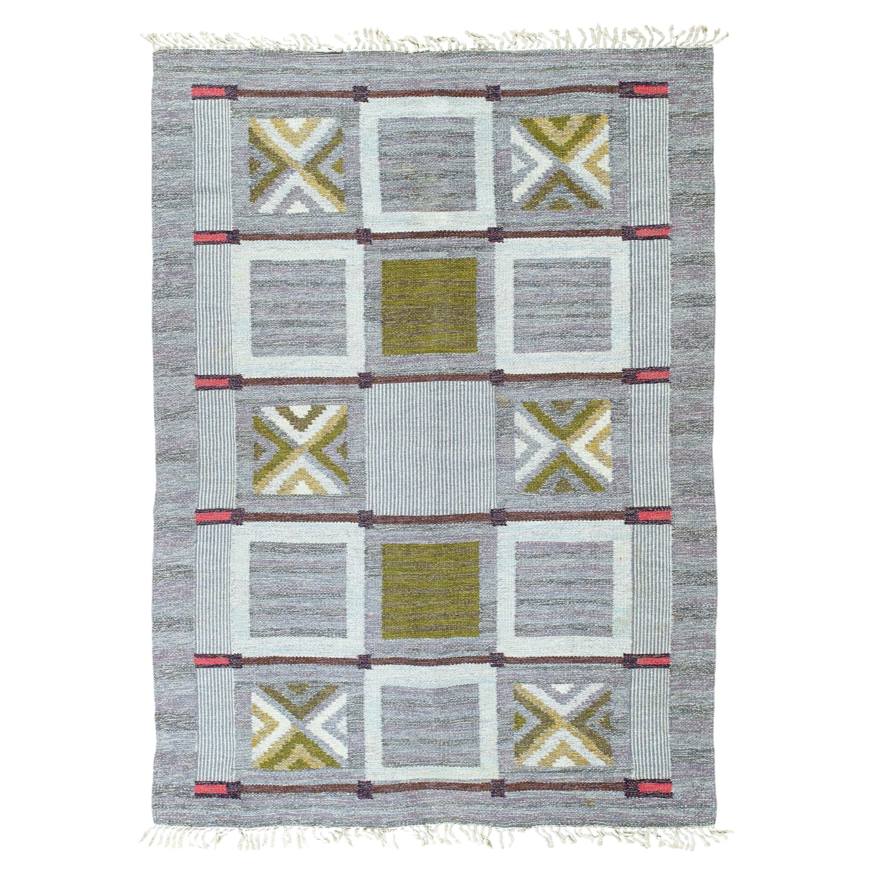 Doris Leslie Blau Vintage Swedish Flat-Weave Wool Rug by Konstfliten–Bohusslöjd